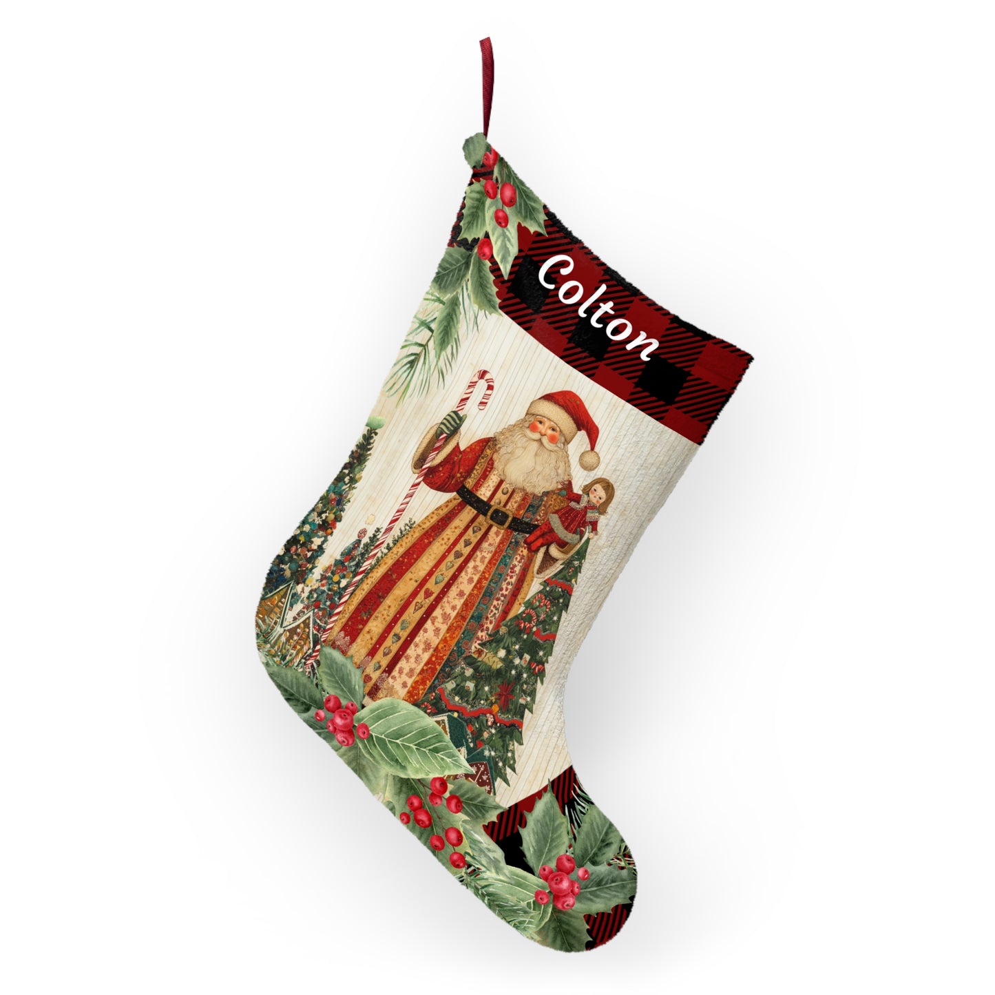 Folk Art Santa Christmas Stocking  Art, Father Christmas Decor