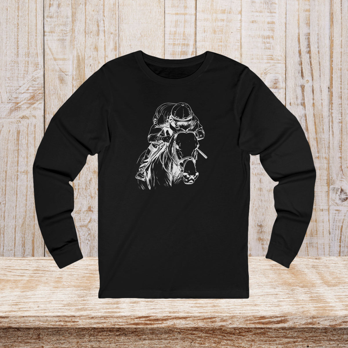 Thoroughbred Horse Racing Long Sleeve T-Shirt – Jockey & Racehorse Art