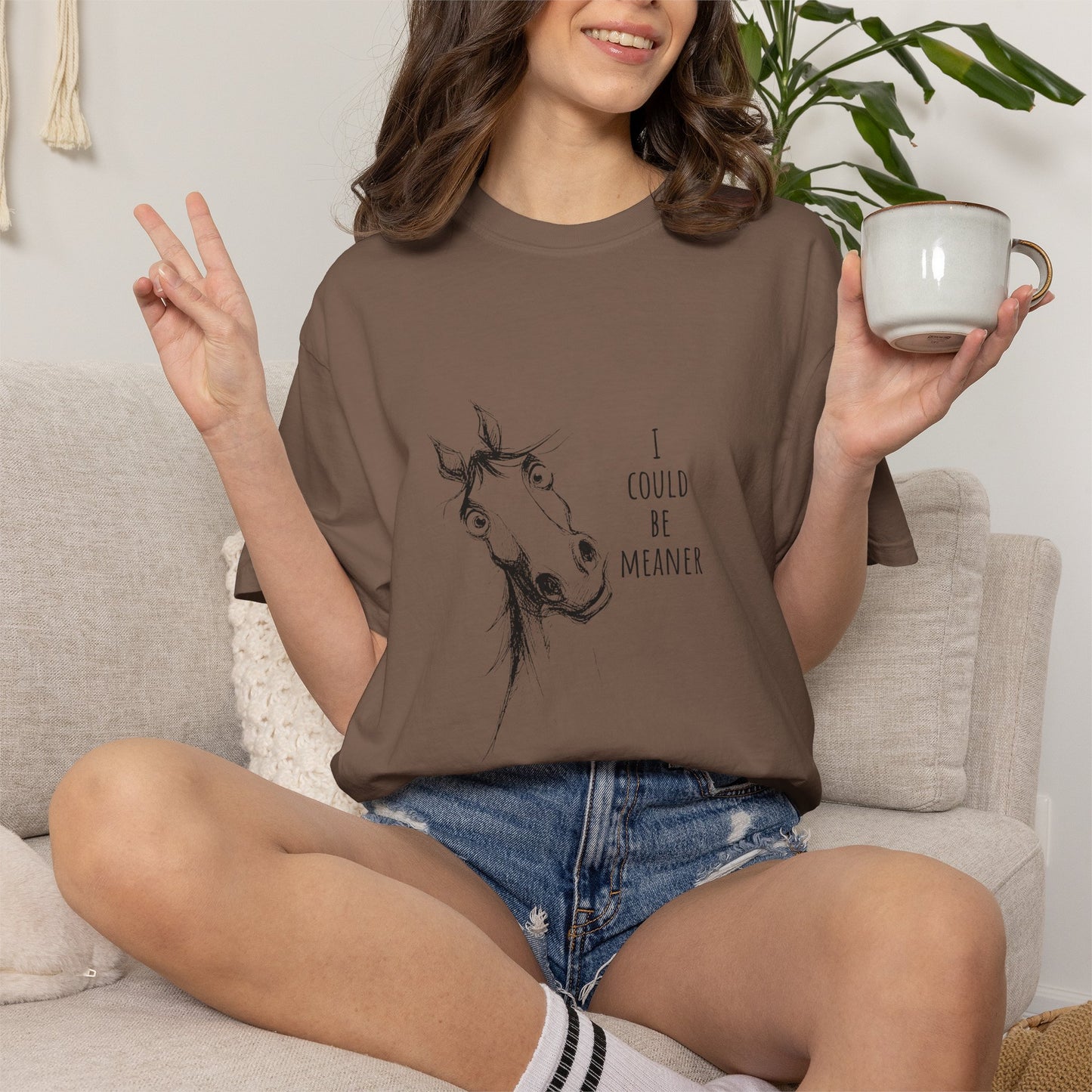 Funny Ornery Horse Cotton T-shirt - "I Could Be Meaner" Horse Lover Tee