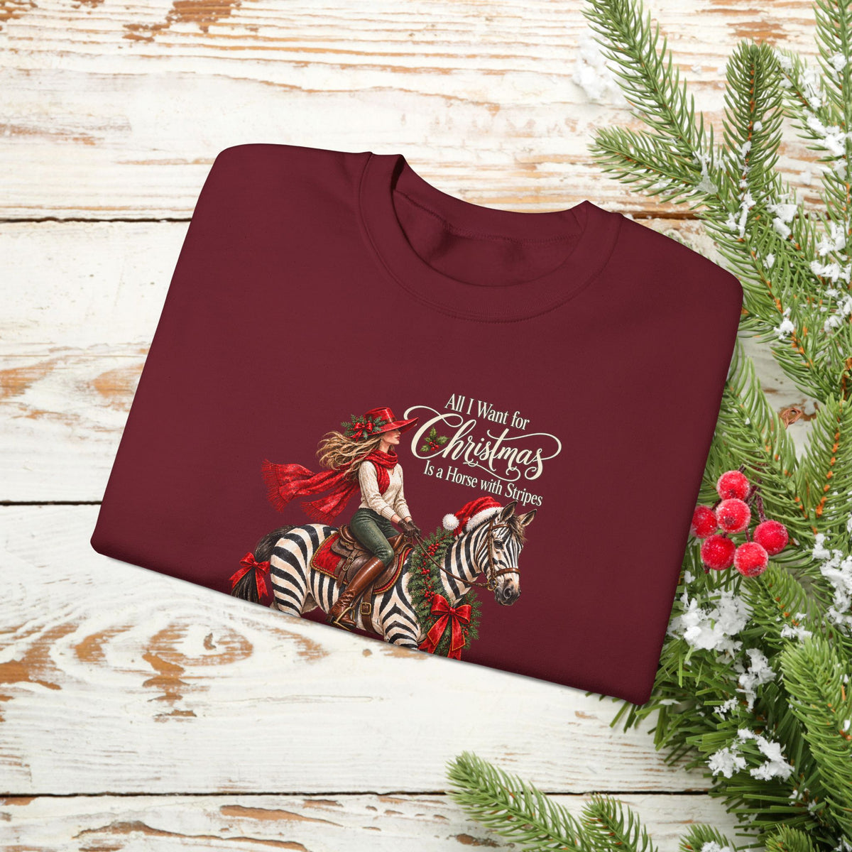 All I Want for Christmas Horse Sweatshirt – Funny Zebra Lover Gift