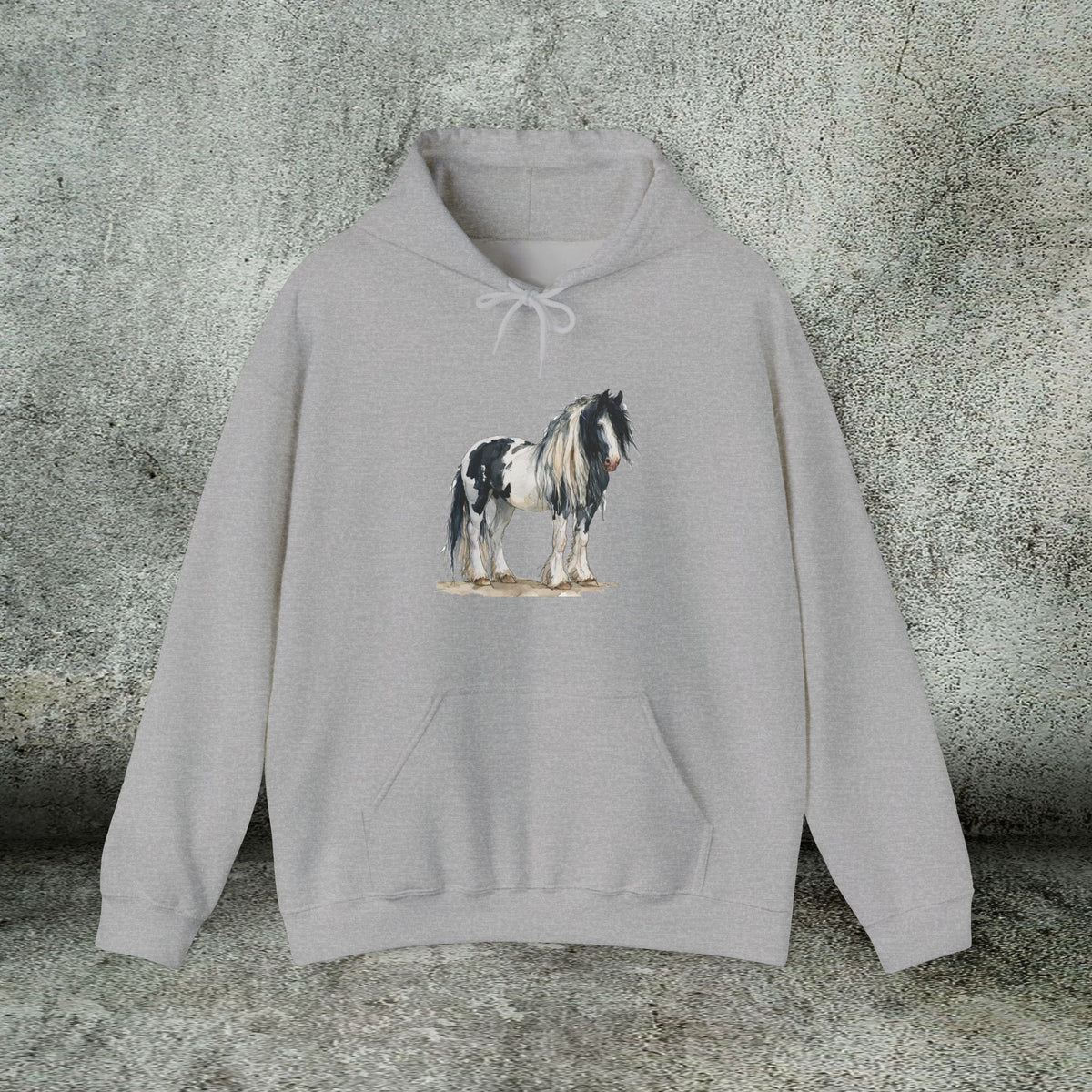 Gypsy Vanner Horse Hoodie – Black and White Draft Horse Watercolor Sweatshirt