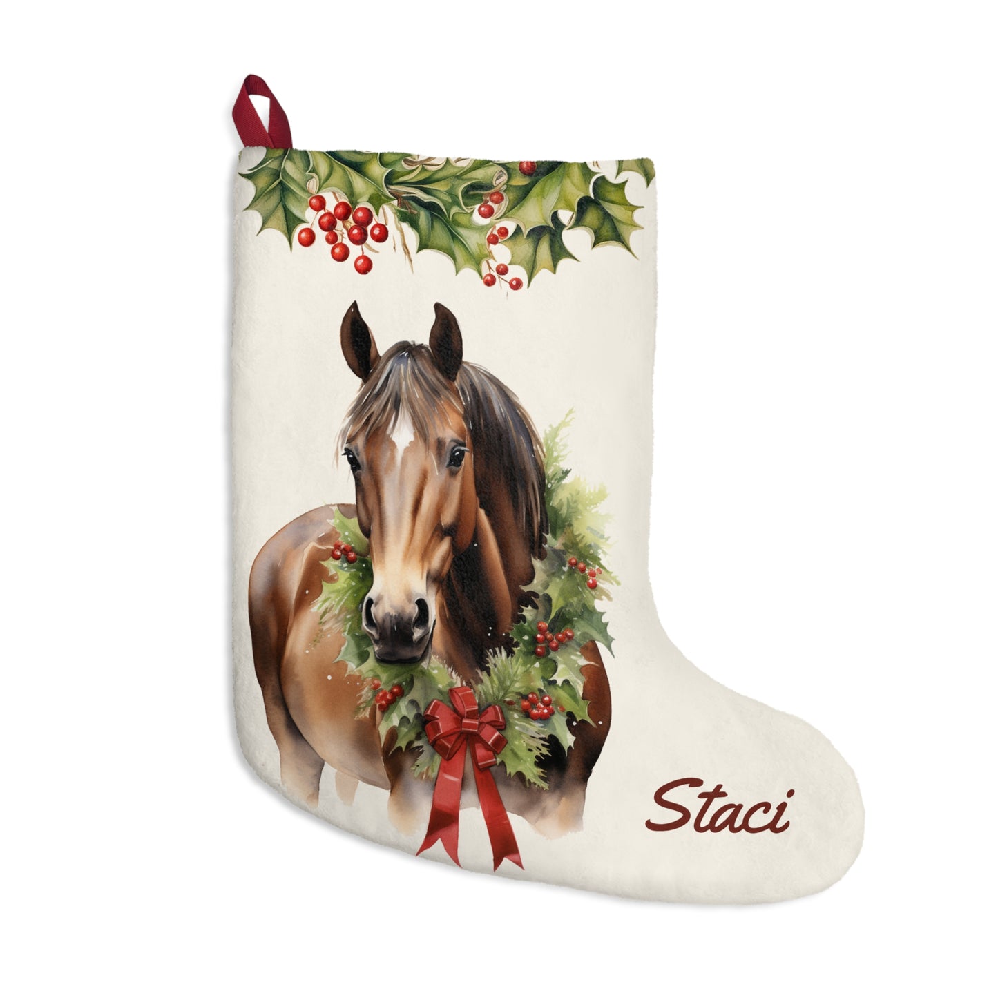 Christmas Brown Horse With Star Stocking, Holiday Gift