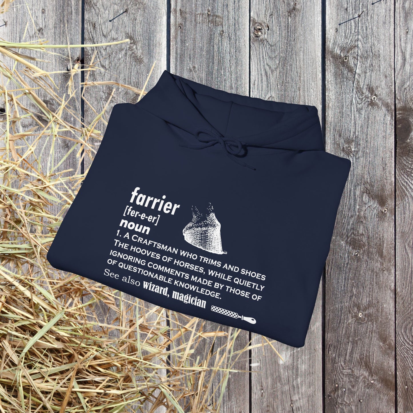 Farrier Definition Hoodie – Funny Horseshoer Gift for Farriers & Equestrians