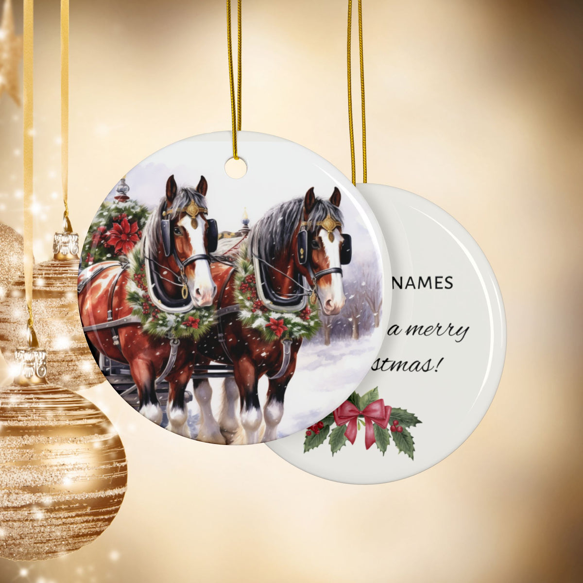 Personalized Holiday Clydesdale Horse Christmas Ornament