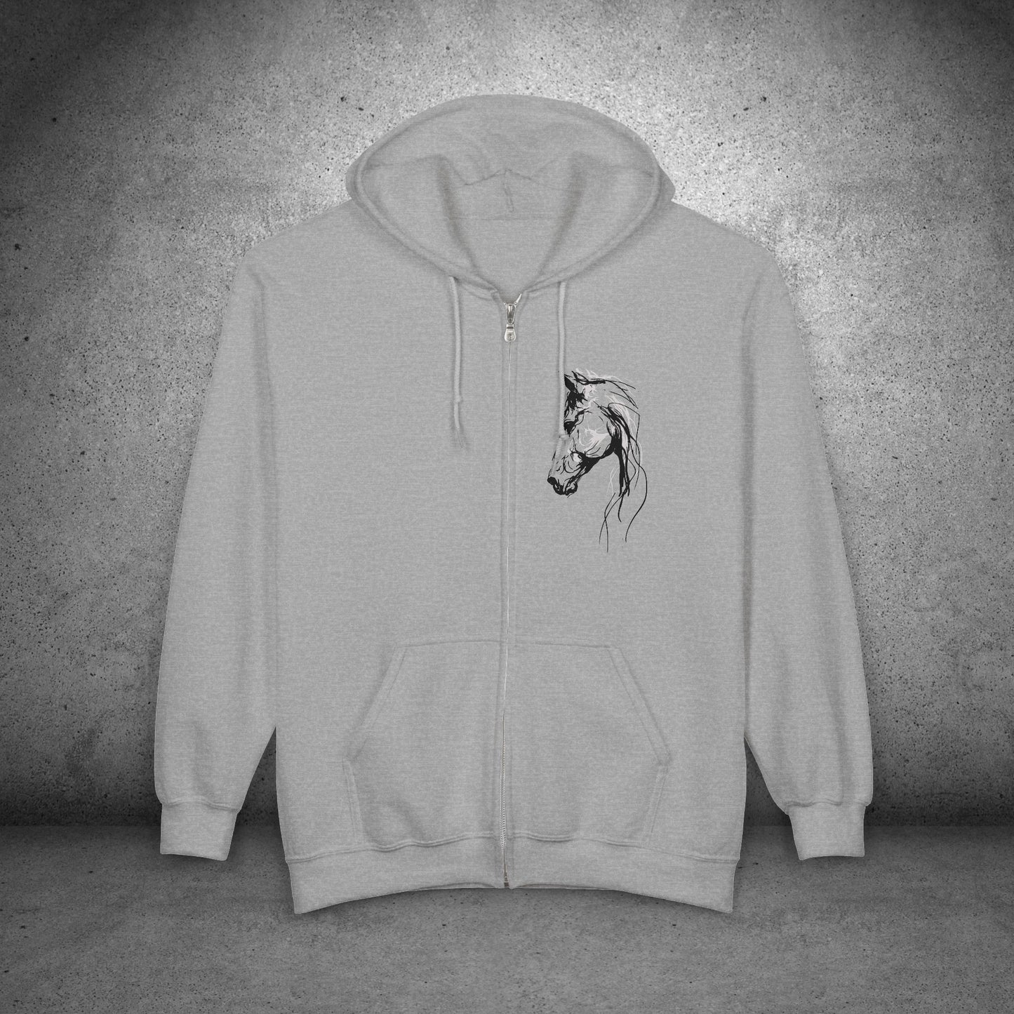 Horse Head Sketch Zip Hoodie — Minimal Equestrian Zip-Up for Riders & Horse Lovers