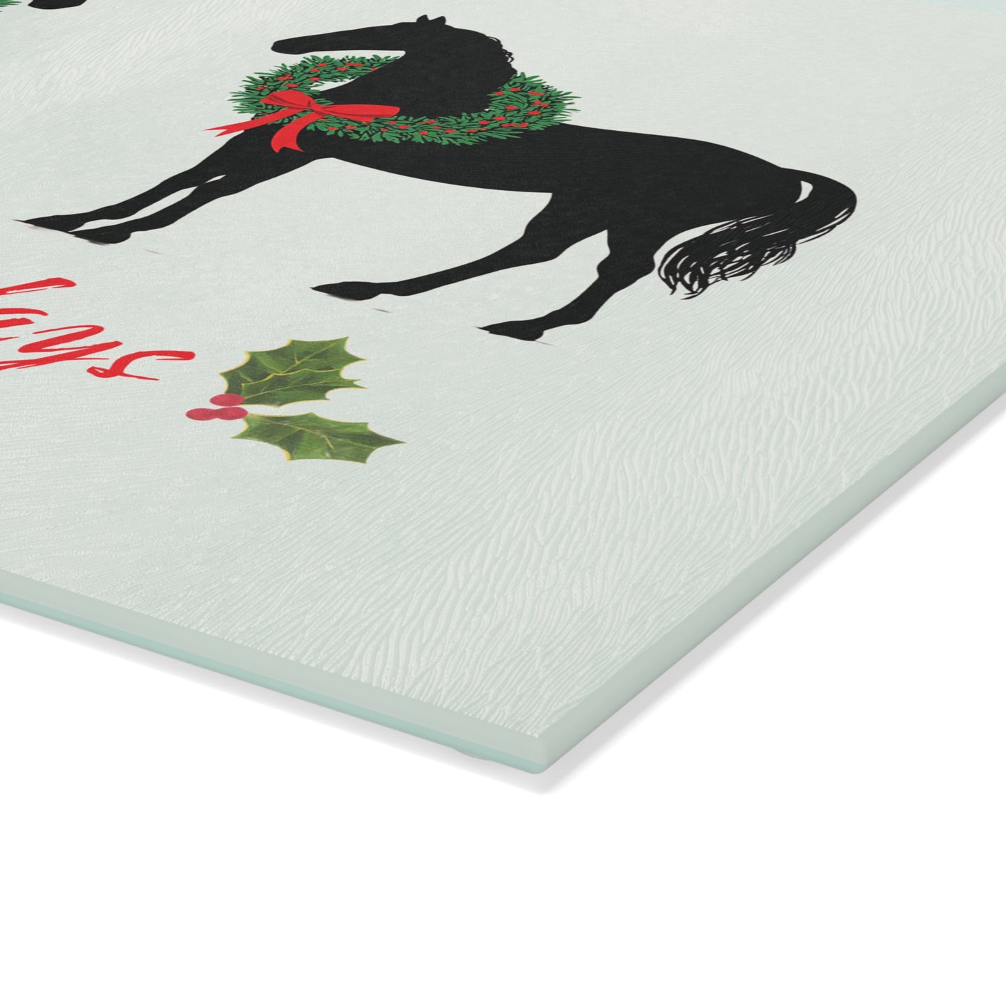 Christmas Horse glass cutting board – Personalized Black Christmas Horse