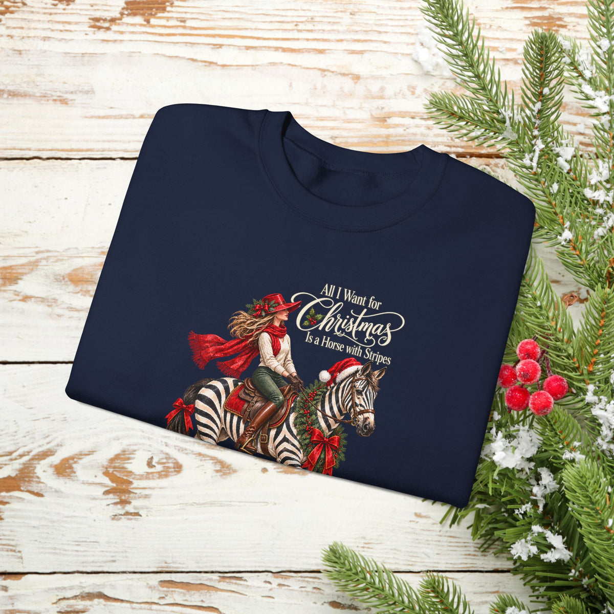 All I Want for Christmas Horse Sweatshirt – Funny Zebra Lover Gift