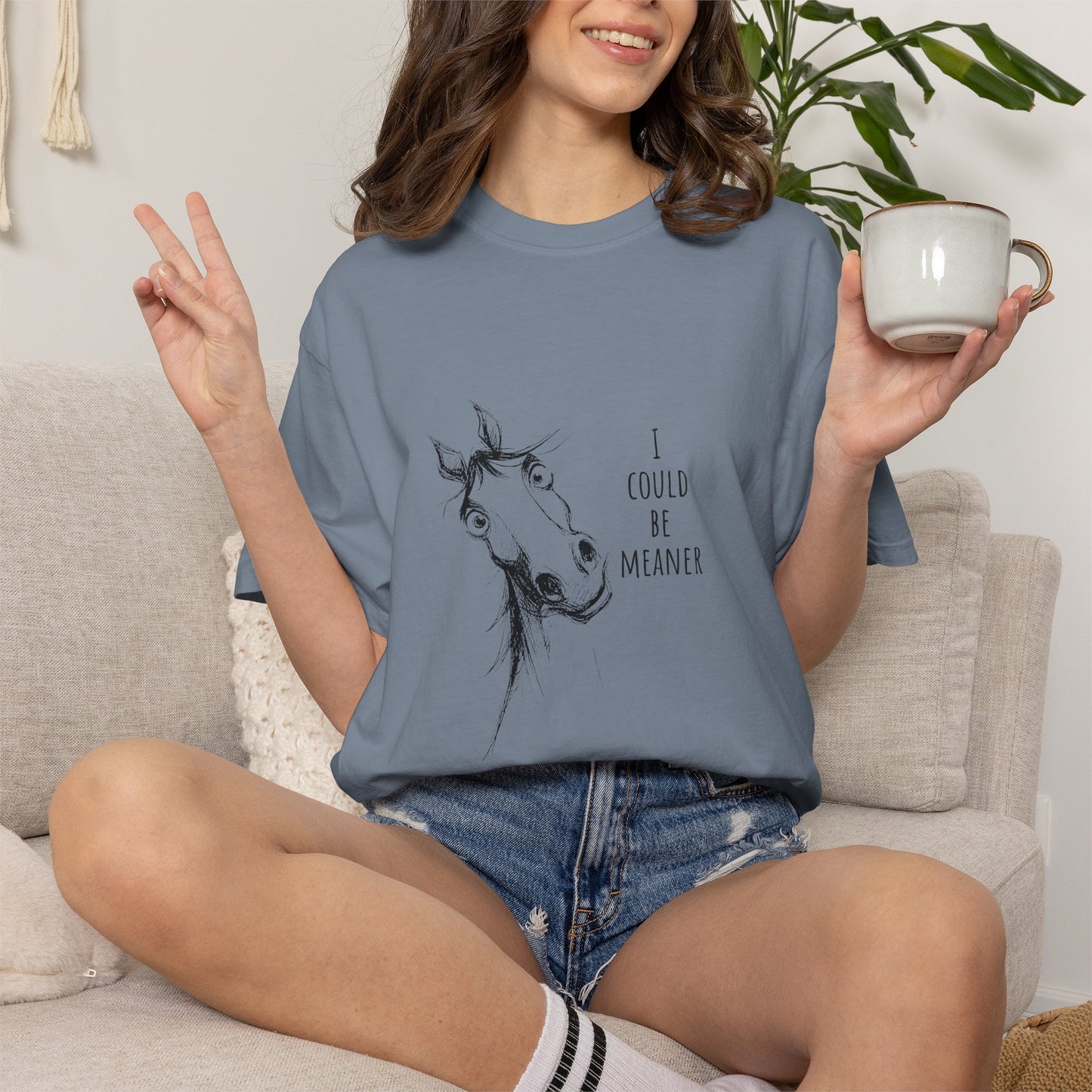 Funny Ornery Horse Cotton T-shirt - "I Could Be Meaner" Horse Lover Tee