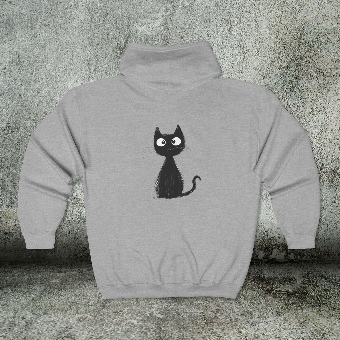 Cute Whimsical Black Cat Sweatshirt Jacket, Full Zip Hoodie, Cat Gift