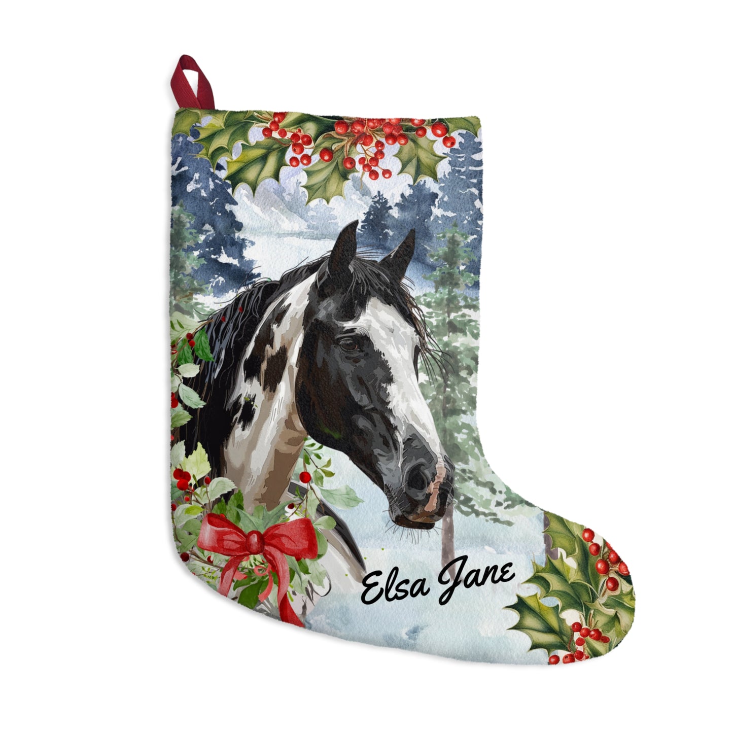 Paint Horse Christmas Stocking,  Black & White Horse