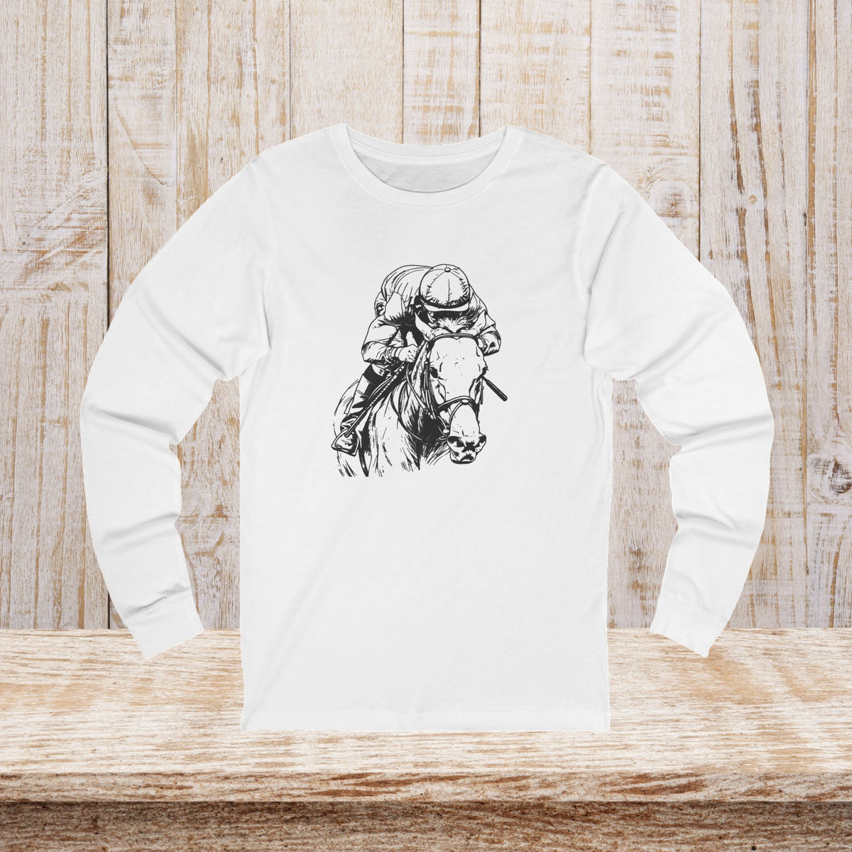 Thoroughbred Horse Racing Long Sleeve T-Shirt – Jockey & Racehorse Art