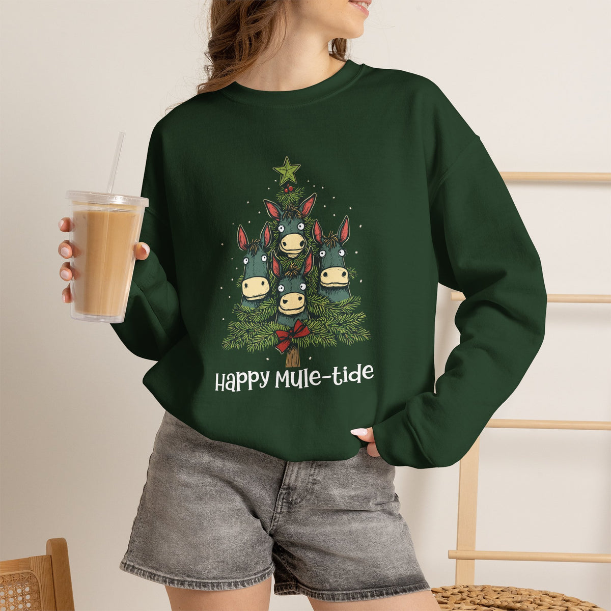 Happy Mule-Tide Christmas Sweatshirt – Funny Mule Christmas Tree Crewneck