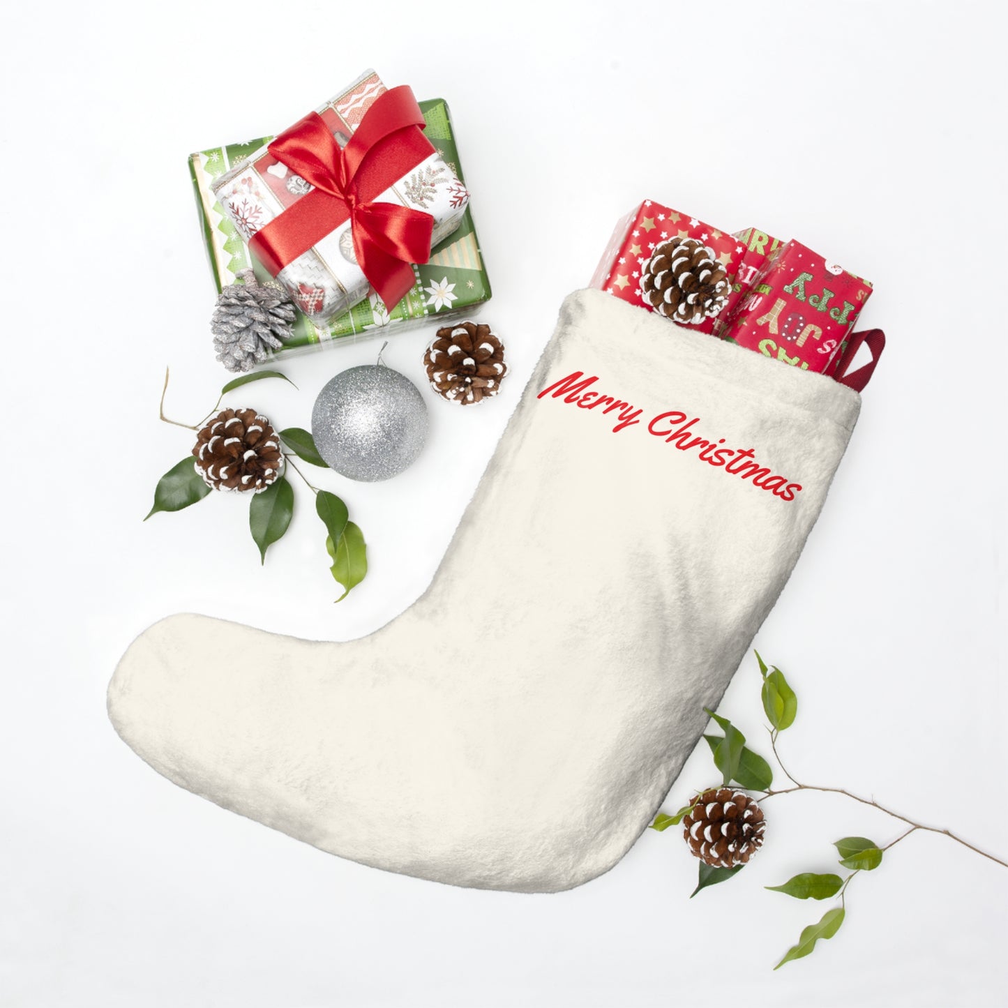 Christmas White Draft Horse Stocking, Holiday Art Decor