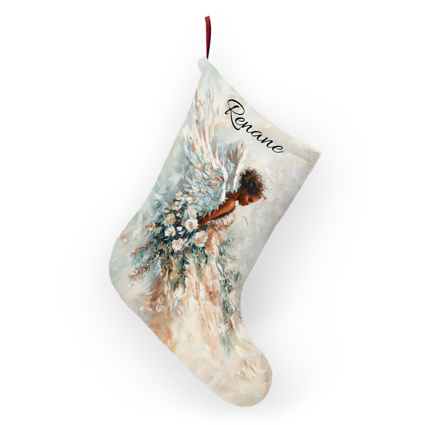 White Angel Stocking Christmas stocking, African American Holiday Decor