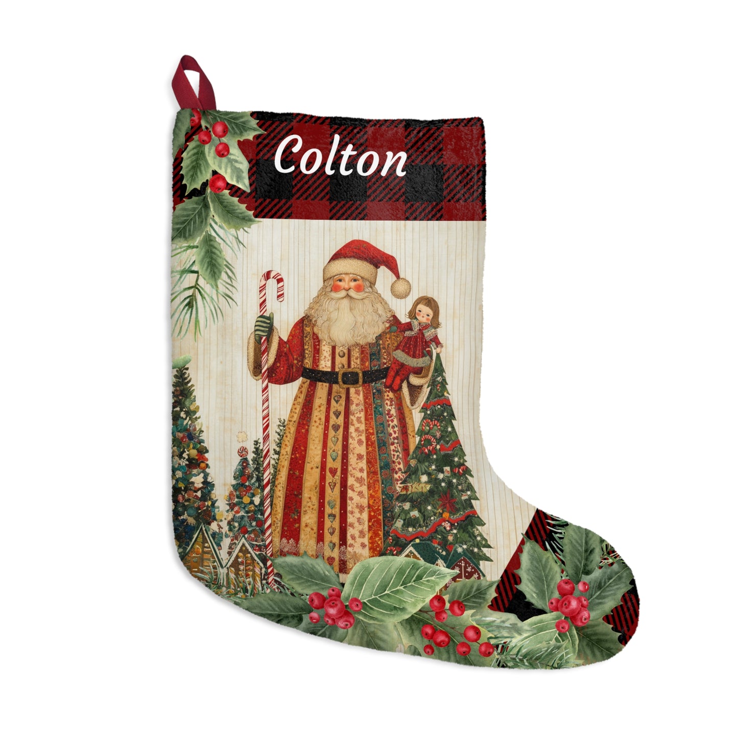 Folk Art Santa Christmas Stocking  Art, Father Christmas Decor