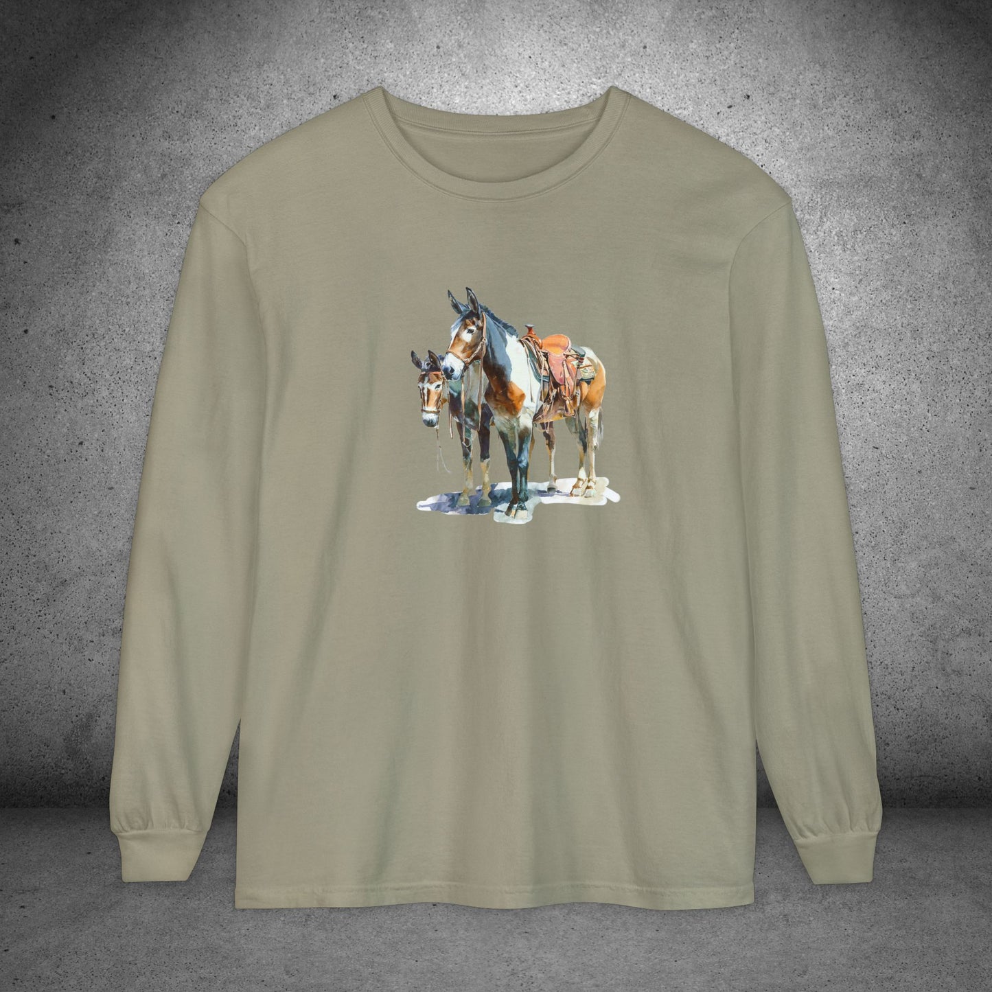 Western Mule Horse Watercolor Long Sleeve Comfort Colors T-Shirt
