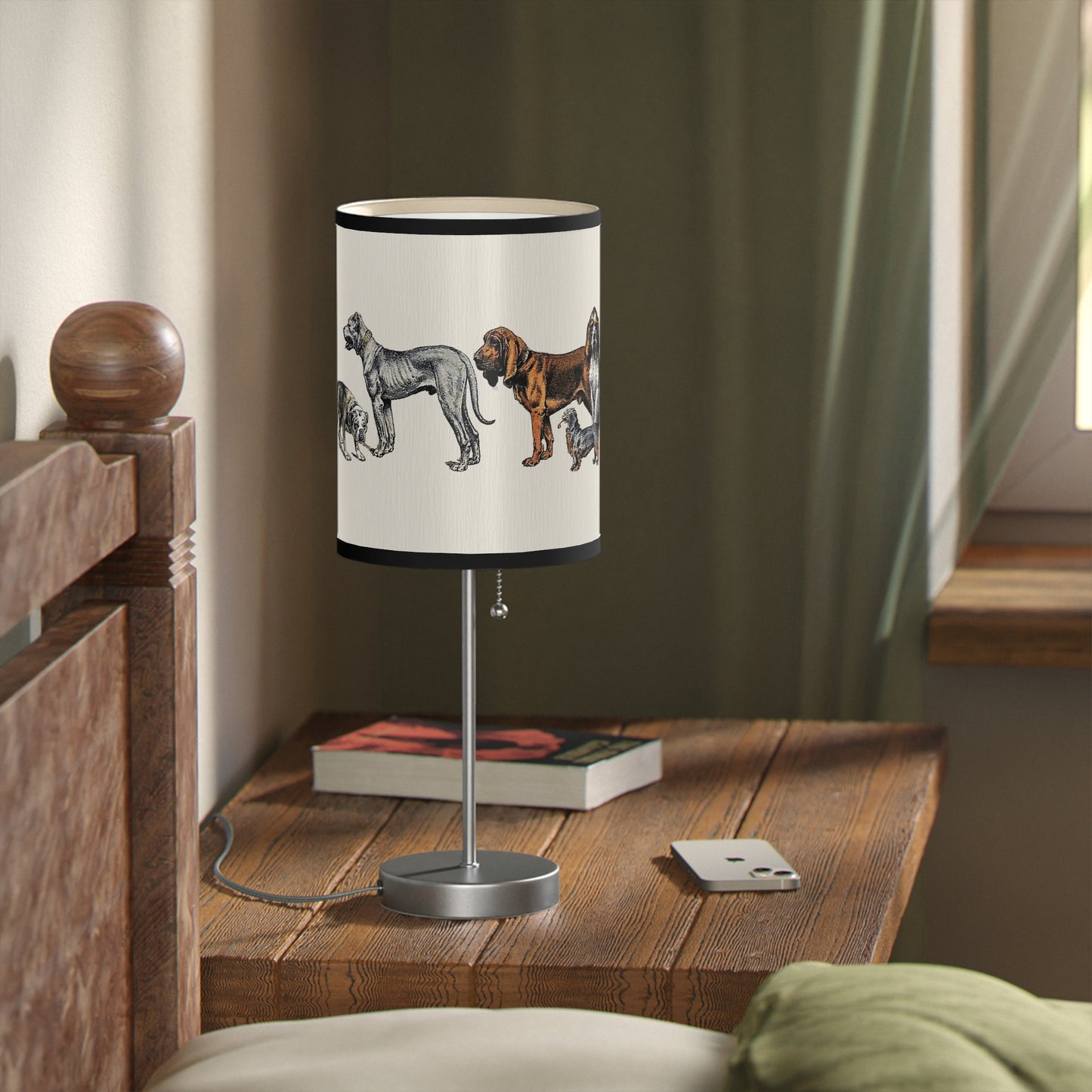 English Cottage Tapestry Dog Lamp, Dog Art, Lithographic Stylish