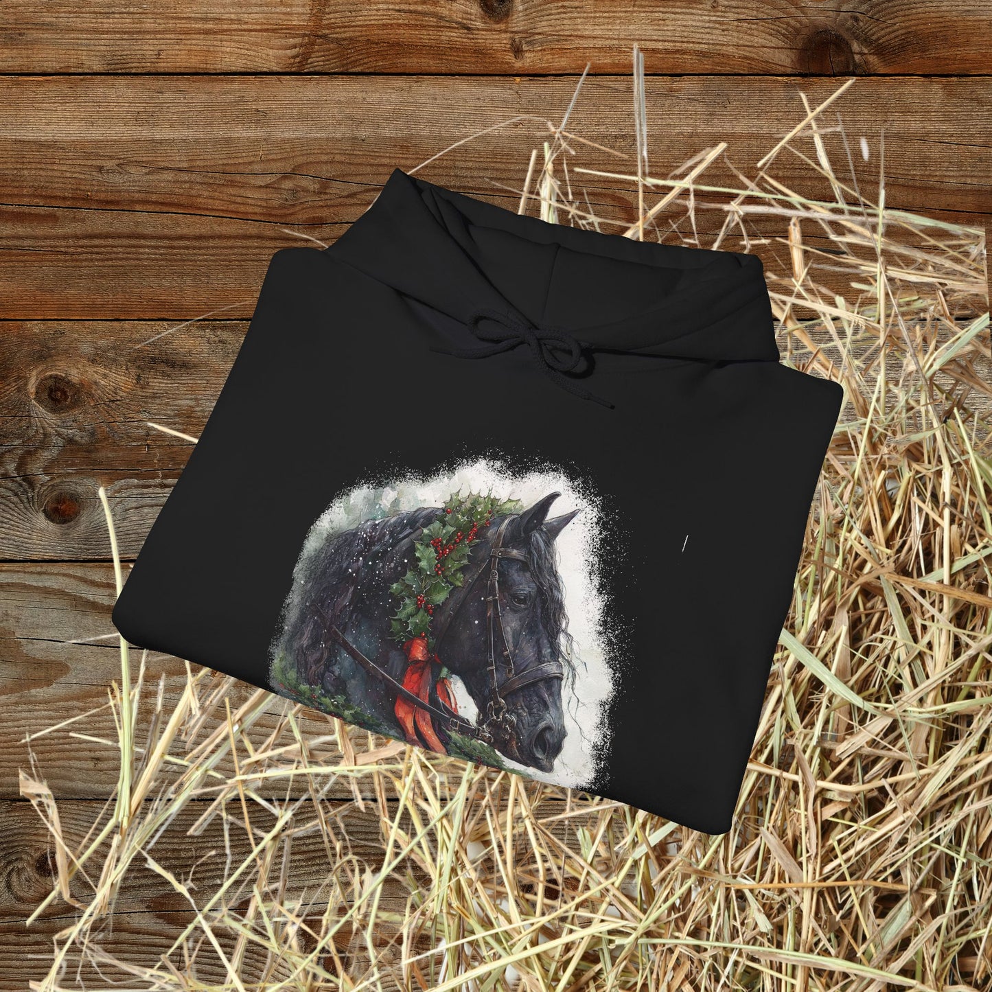 Friesian Horse Christmas Hoodie – Black Horse Holiday Sweatshi