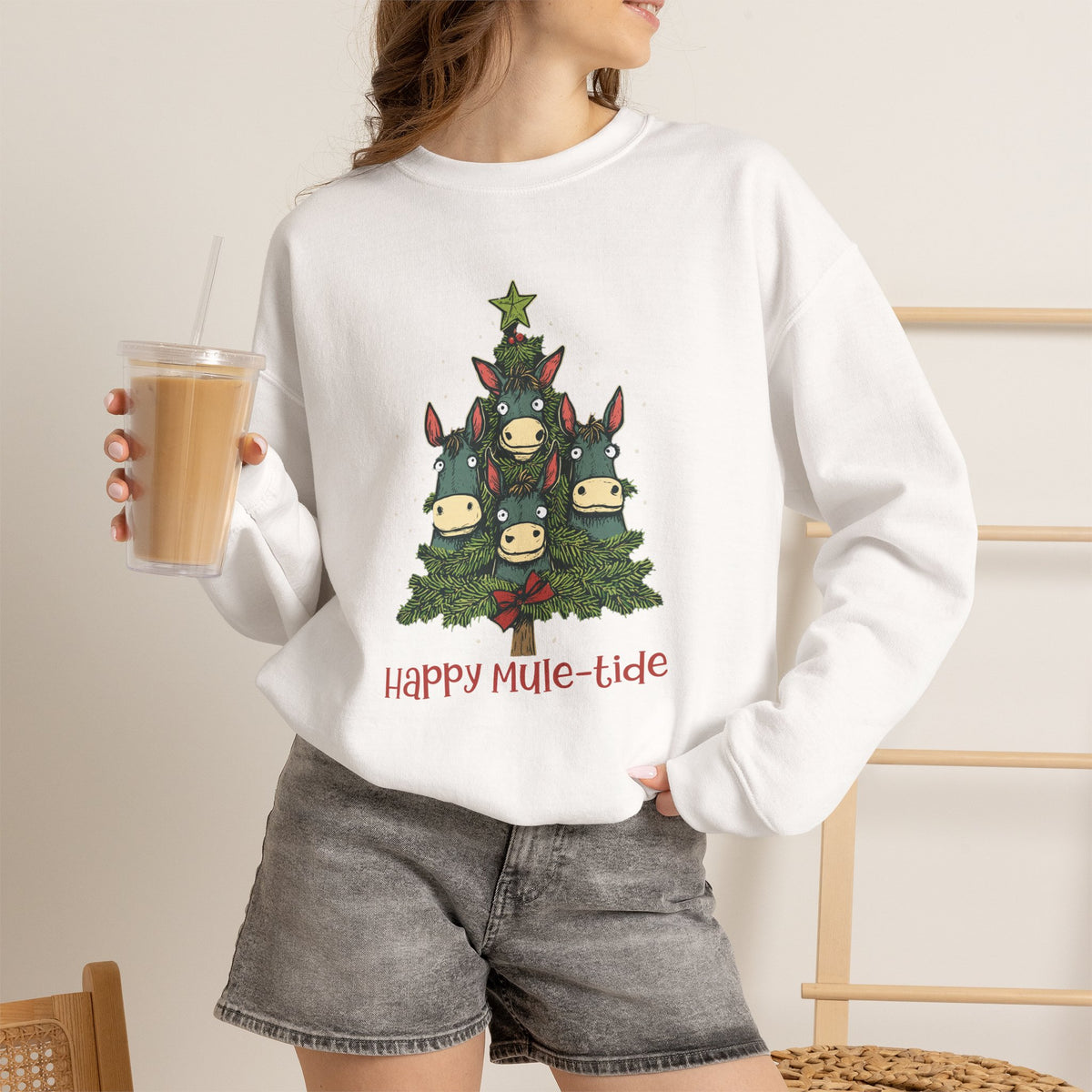 Happy Mule-Tide Christmas Sweatshirt – Funny Mule Christmas Tree Crewneck