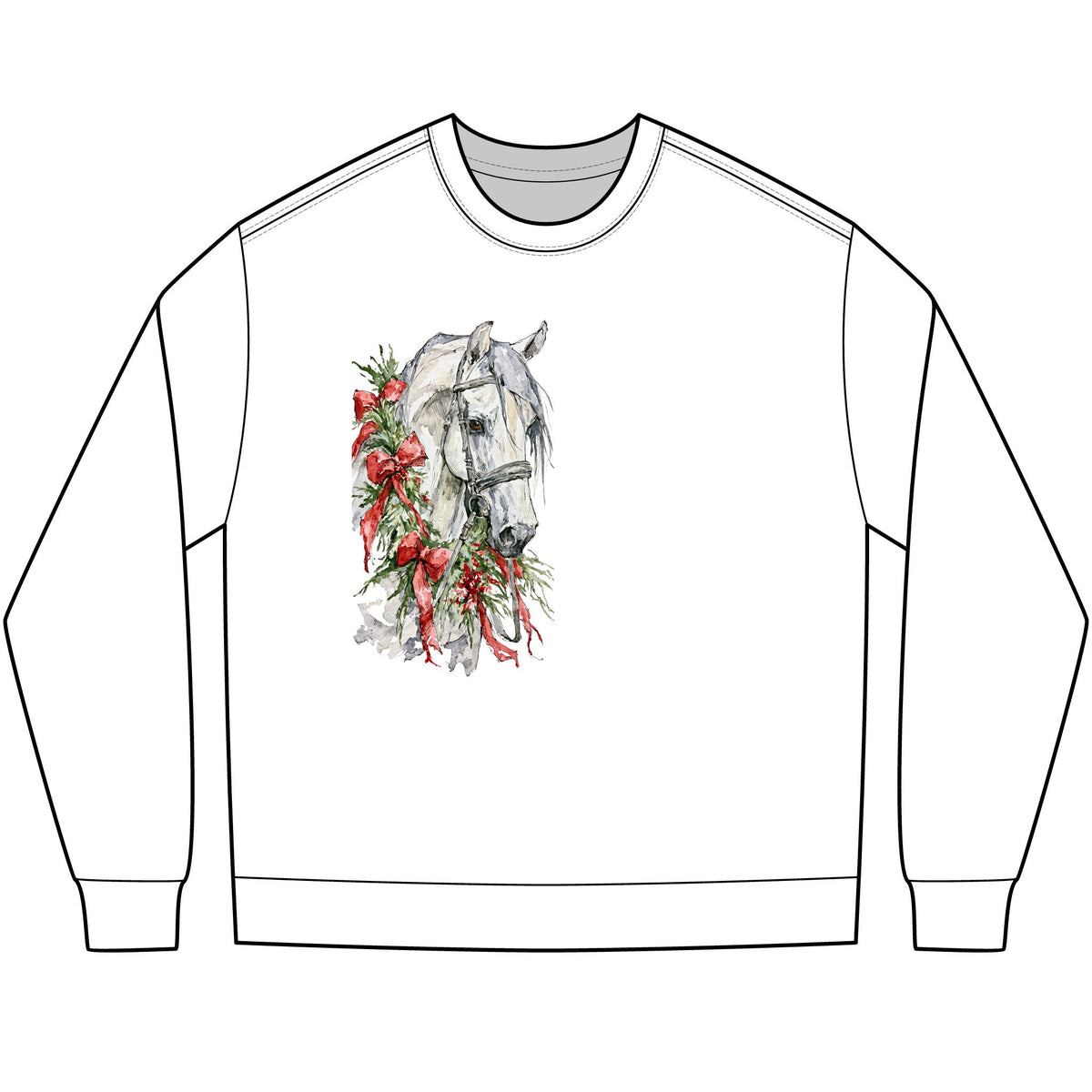 Christmas Horse Long Sleeve Shirt, Oversized Boxy Horse Tee