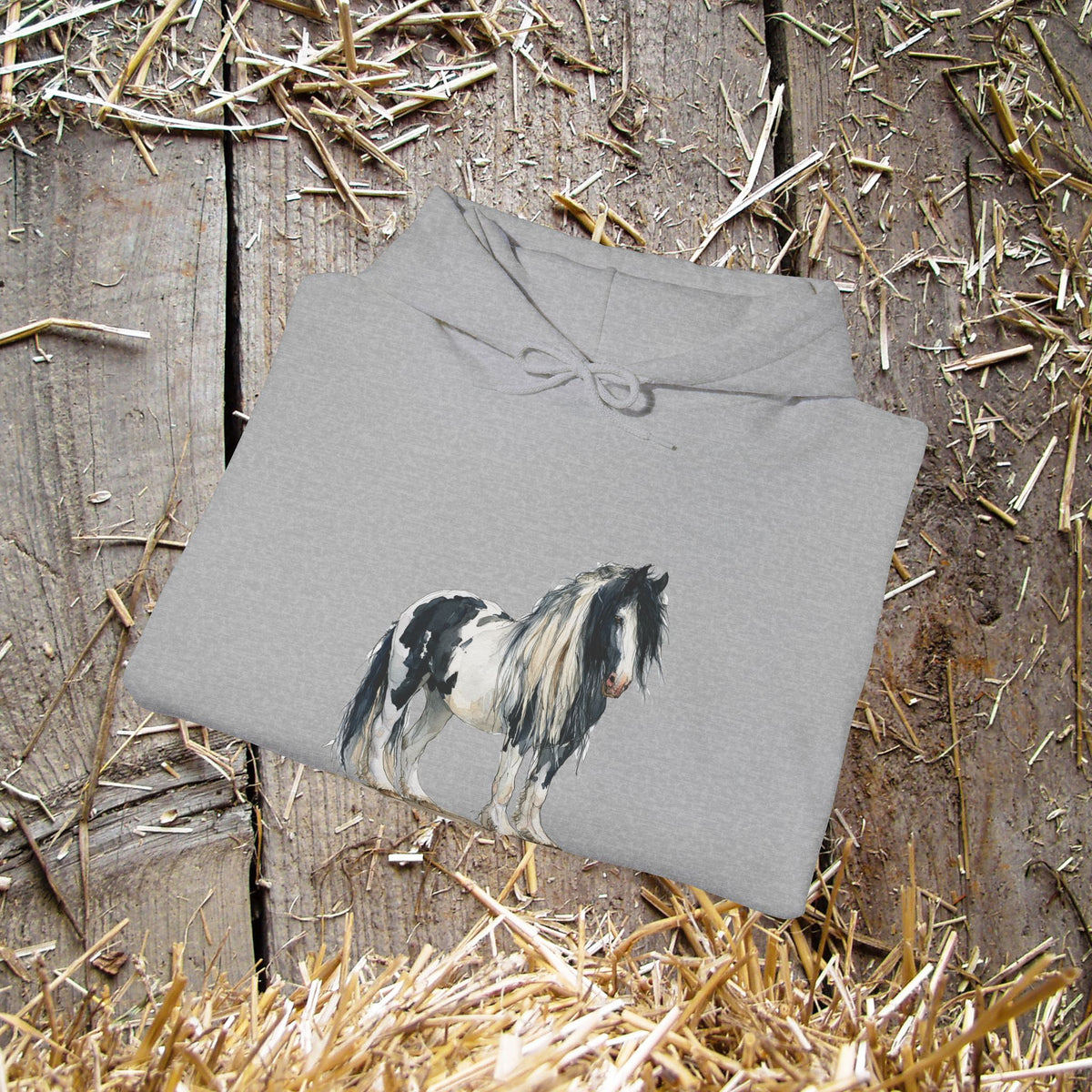 Gypsy Vanner Horse Hoodie – Black and White Draft Horse Watercolor Sweatshirt