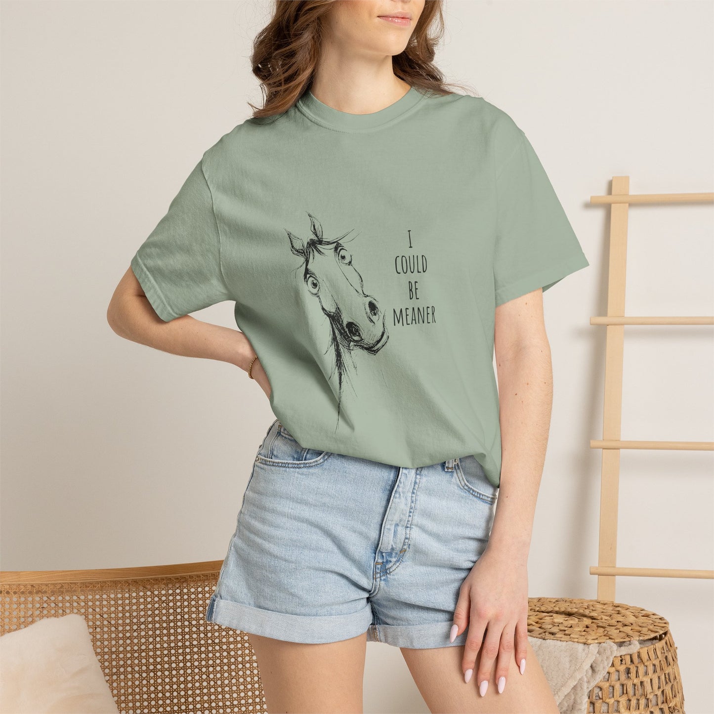 Funny Ornery Horse Cotton T-shirt - "I Could Be Meaner" Horse Lover Tee