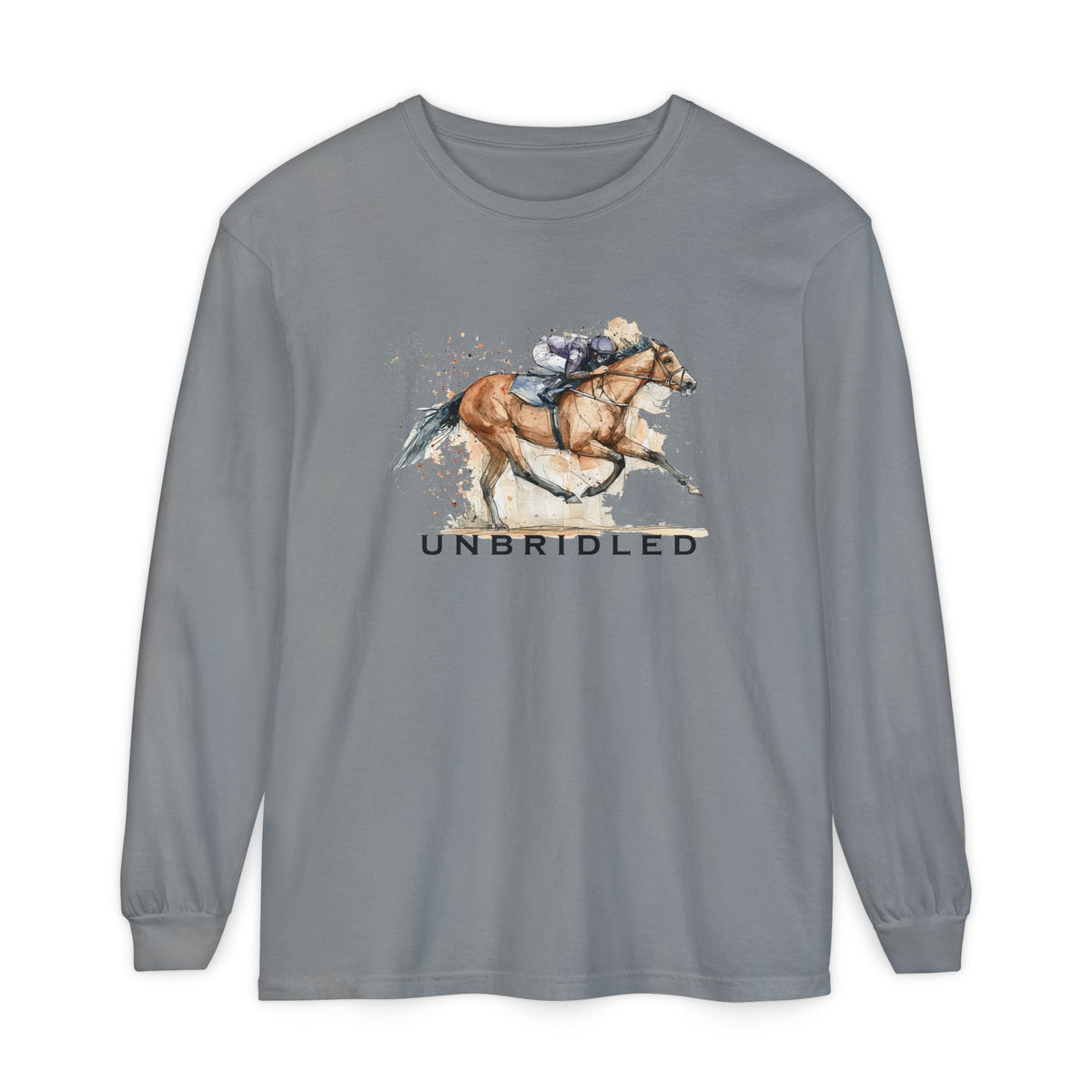 Unbridled Racehorse Long Sleeve Shirt – Comfort Colors Horse Racing Tee