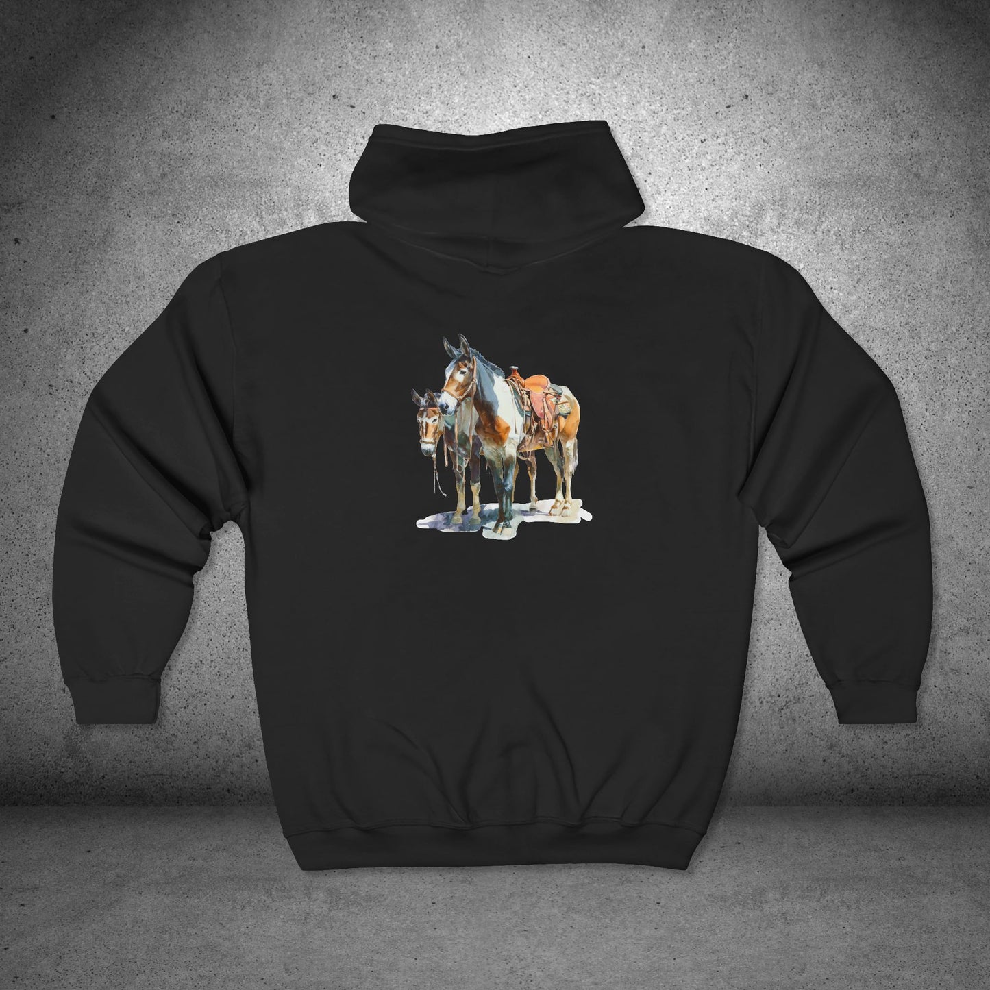 Western Mule Horse Full Zip Hoodie - Trail riding Jacket - Barn Coat
