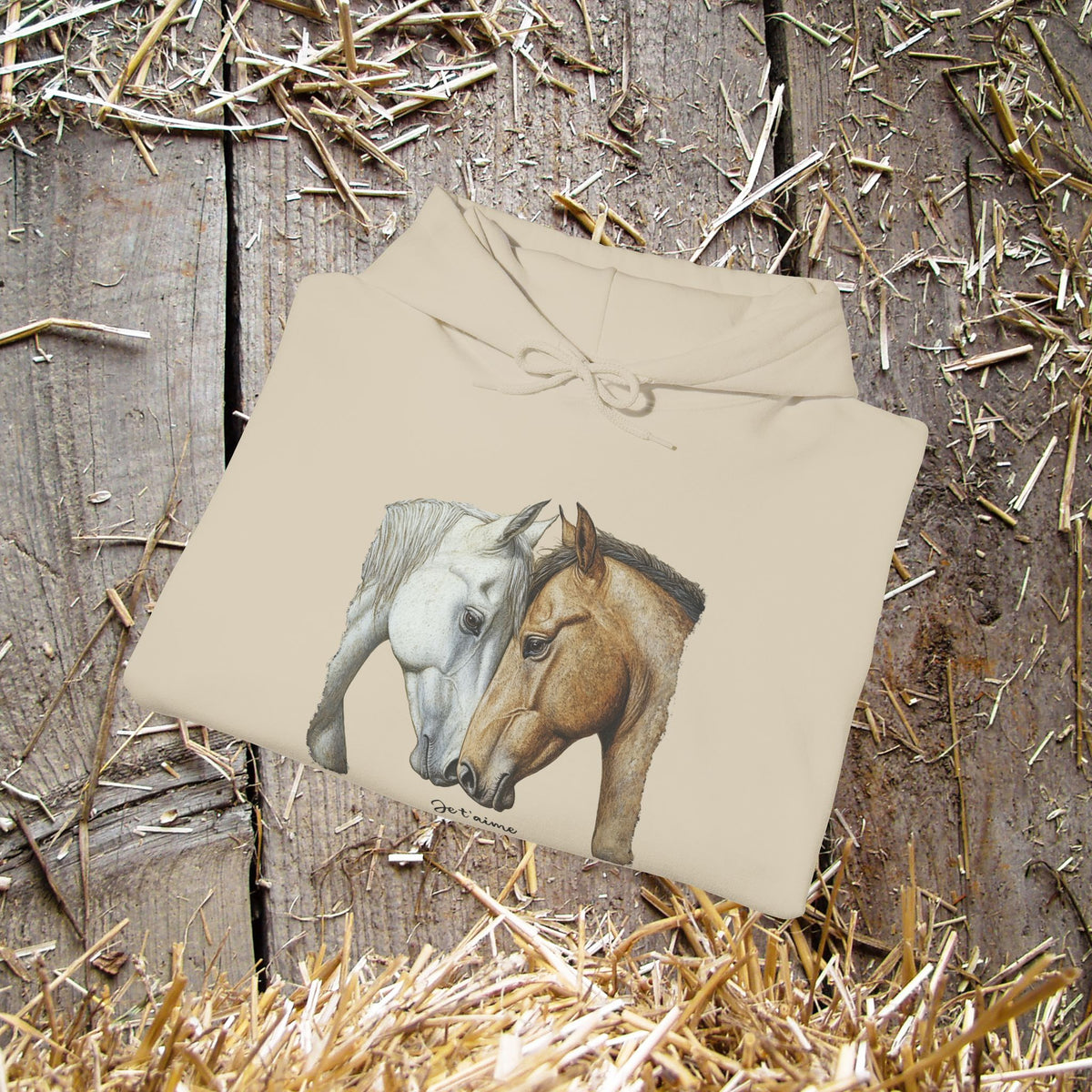 Je T’aime Horse Hoodie - Two Horses Equestrian Sweatshirt