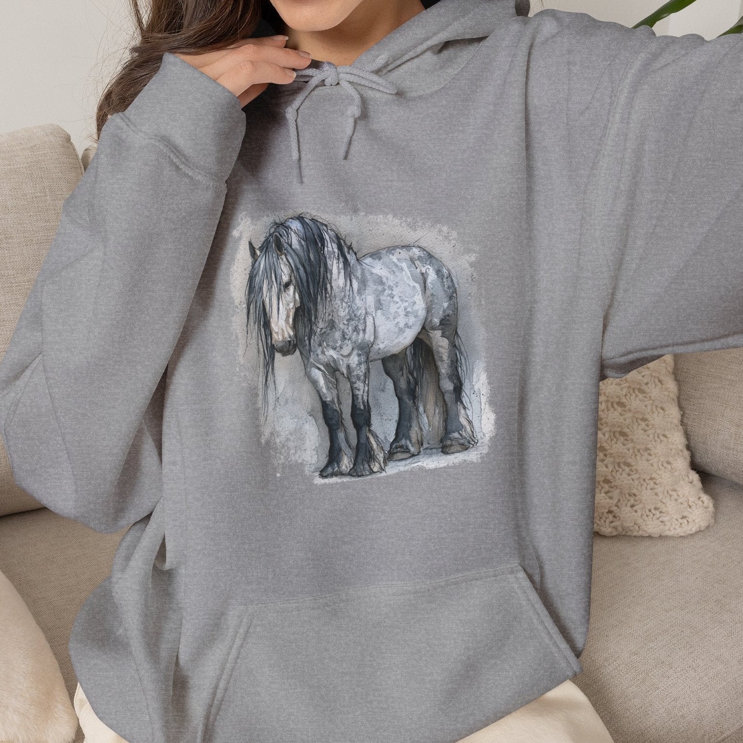 Percheron Horse Hoodie – Gray Draft Horse Watercolor Sweatshirt