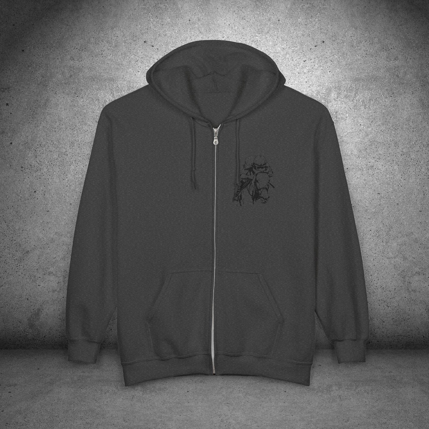 Original Horseracing Full Zip Jacket, Line Drawing, Jockey on Horse
