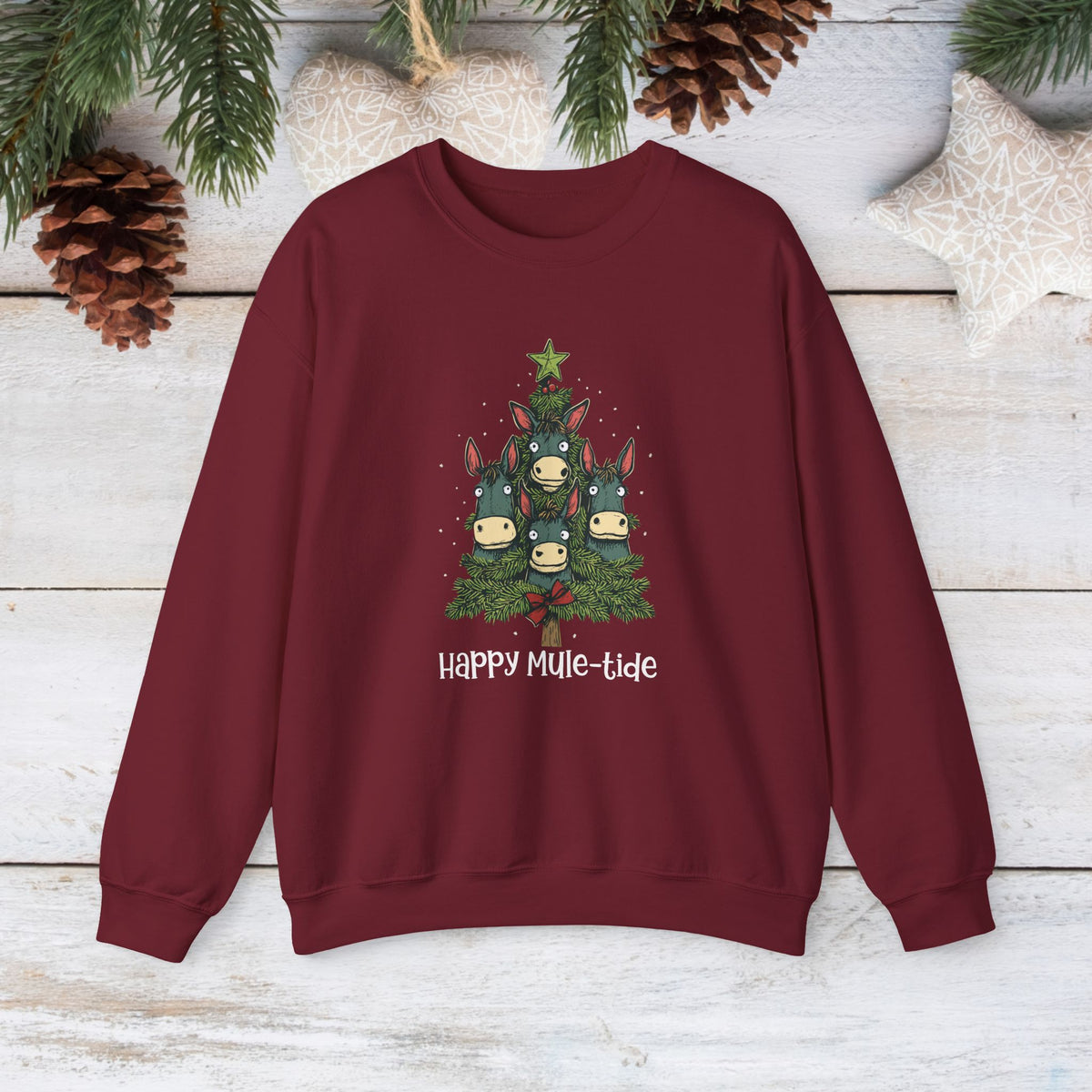 Happy Mule-Tide Christmas Sweatshirt – Funny Mule Christmas Tree Crewneck