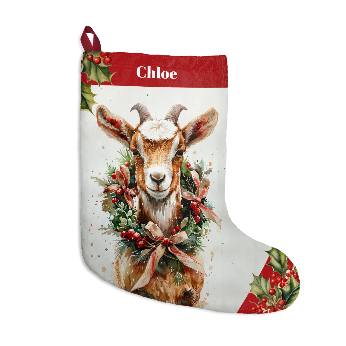 Billy Goat Art Wildlife Christmas Stocking, Rustic Holiday