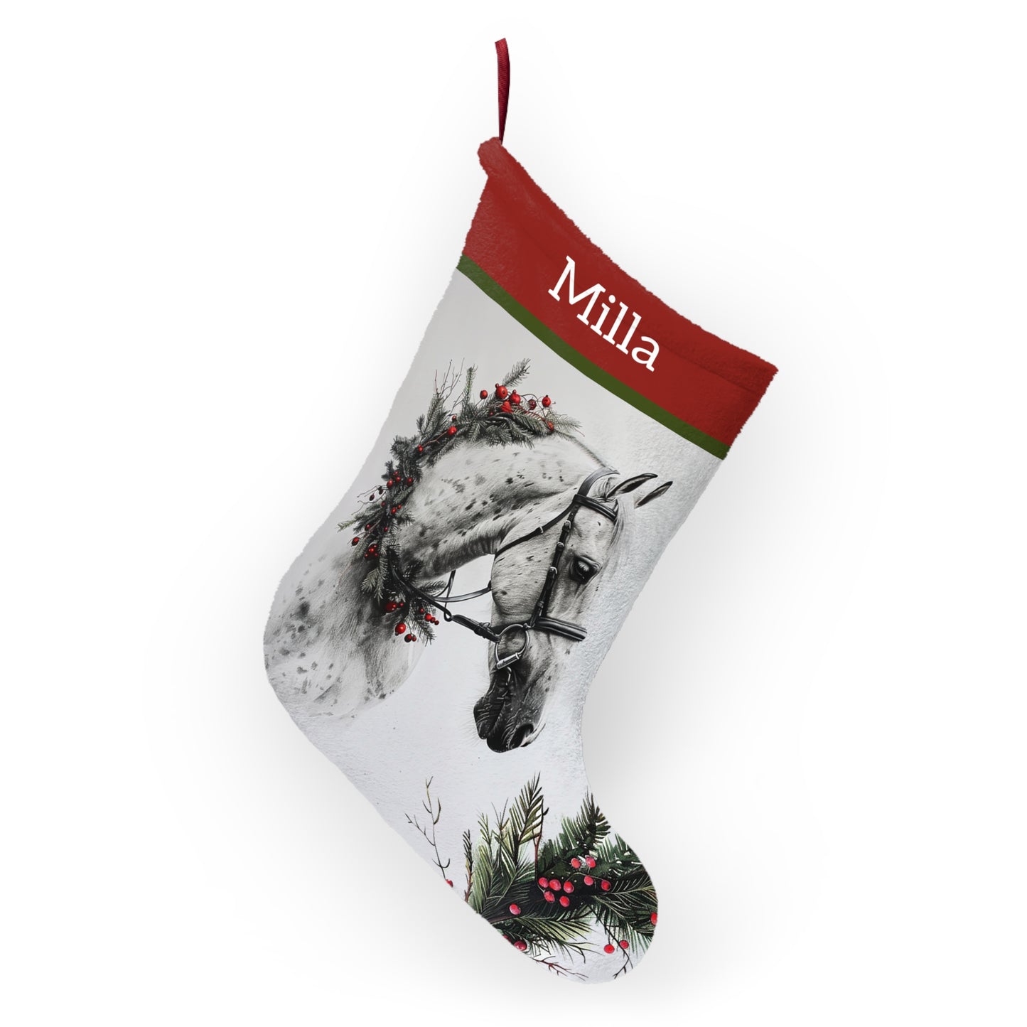 Gray Horse Stocking, Holiday Horse Lover Stocking, Original Art