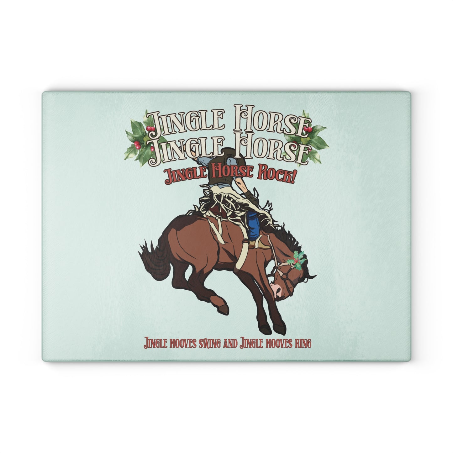 Rodeo Christmas Horse Glass cutting board – Jingle Horse Rock Cowboy - 2 sizes