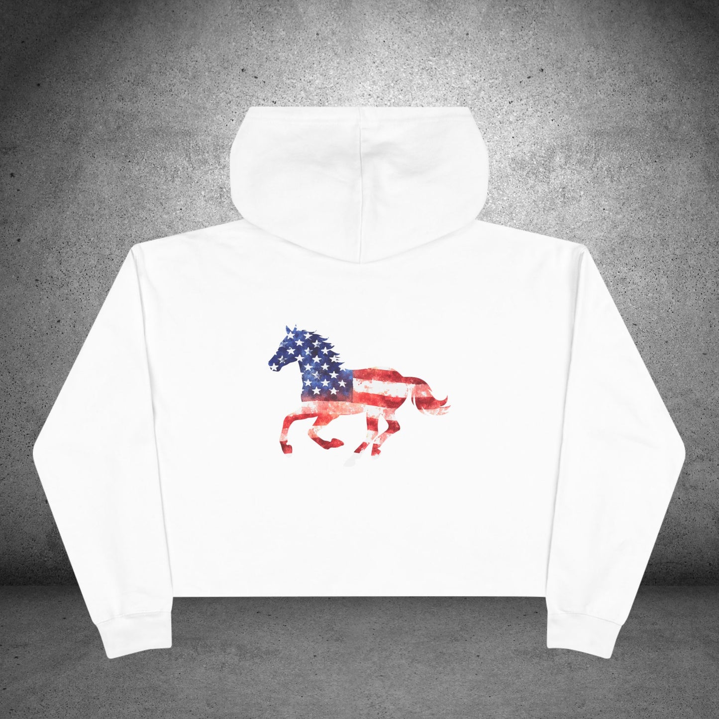 American Horse Girl Crop Hoodie | Flag Horse Graphic