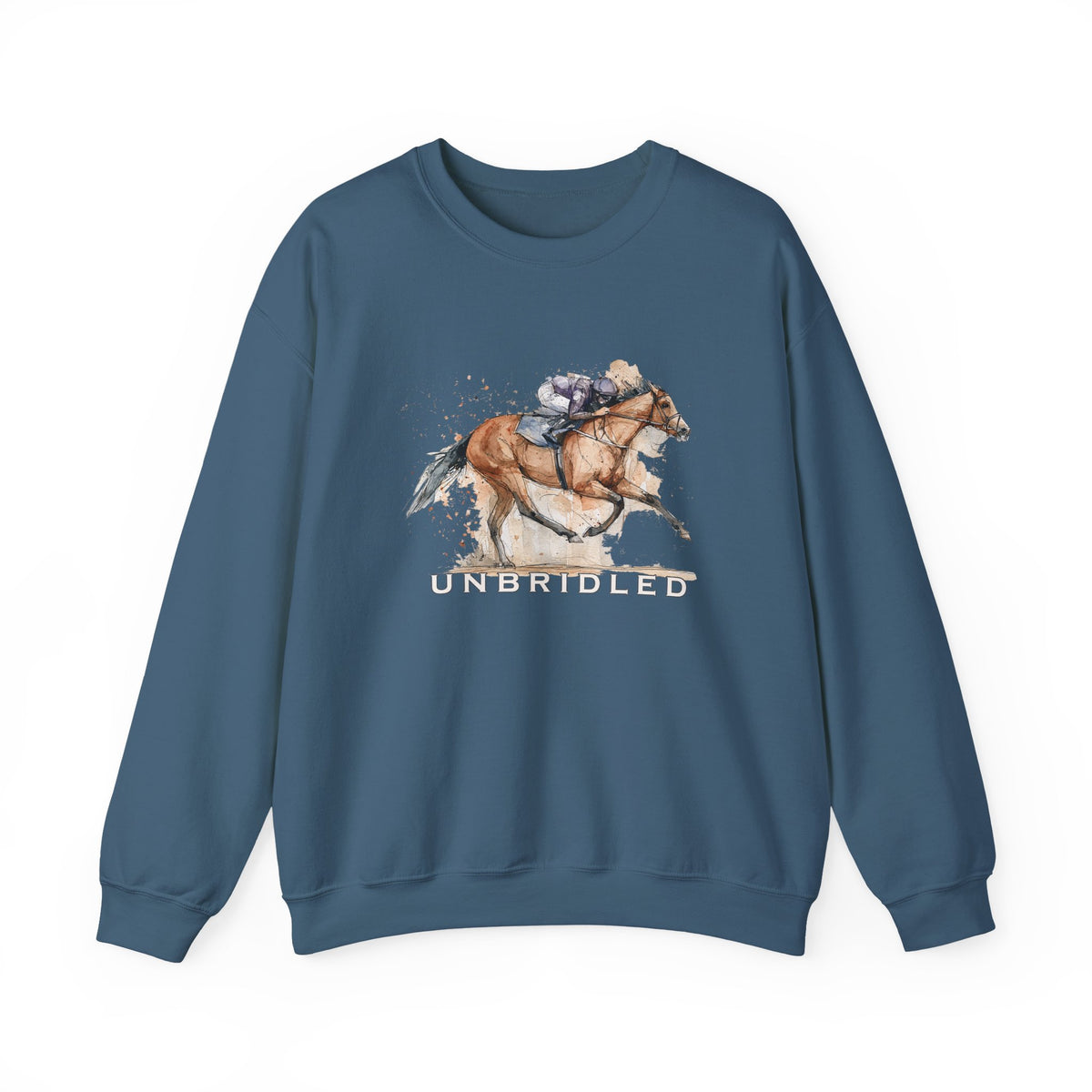 Unbridled Racehorse Sweatshirt – Watercolor Horse Racing Crewneck