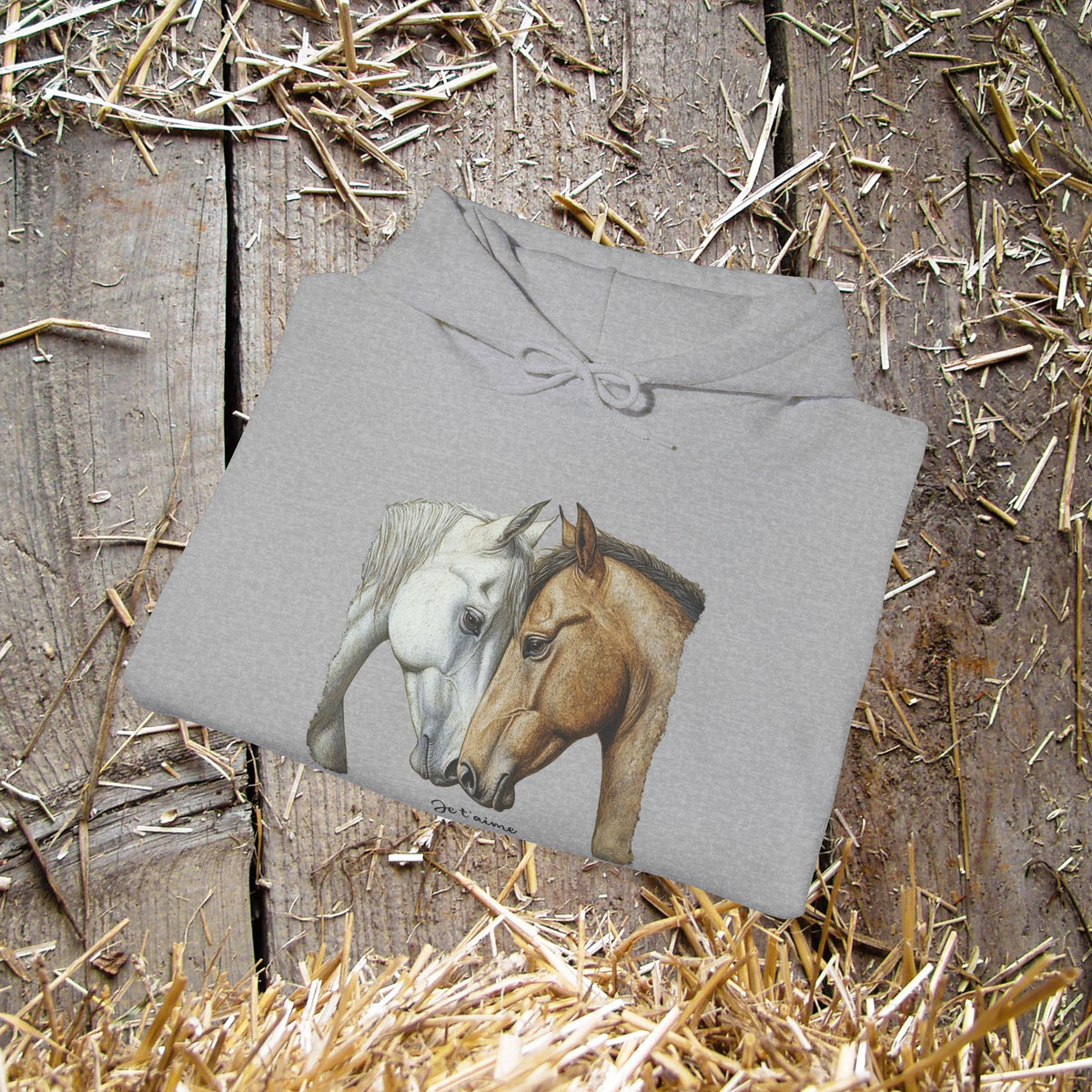 Je T’aime Horse Hoodie - Two Horses Equestrian Sweatshirt