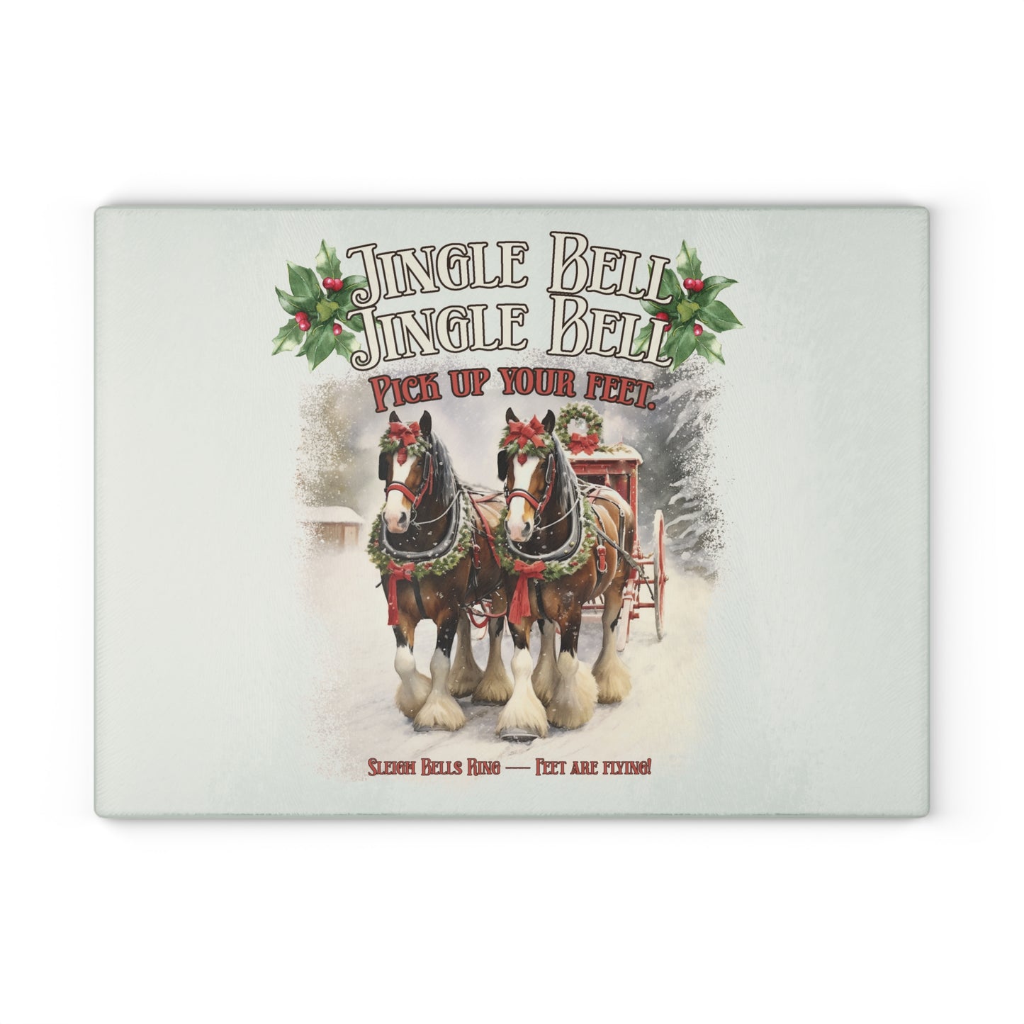 Clydesdale Christmas Horse glass cutting board – Personalized Holiday Horse Decor
