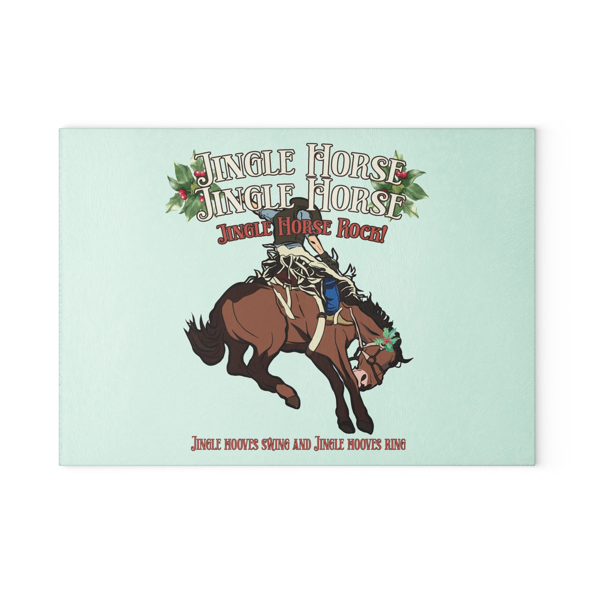 Rodeo Christmas Horse Glass cutting board – Jingle Horse Rock Cowboy - 2 sizes