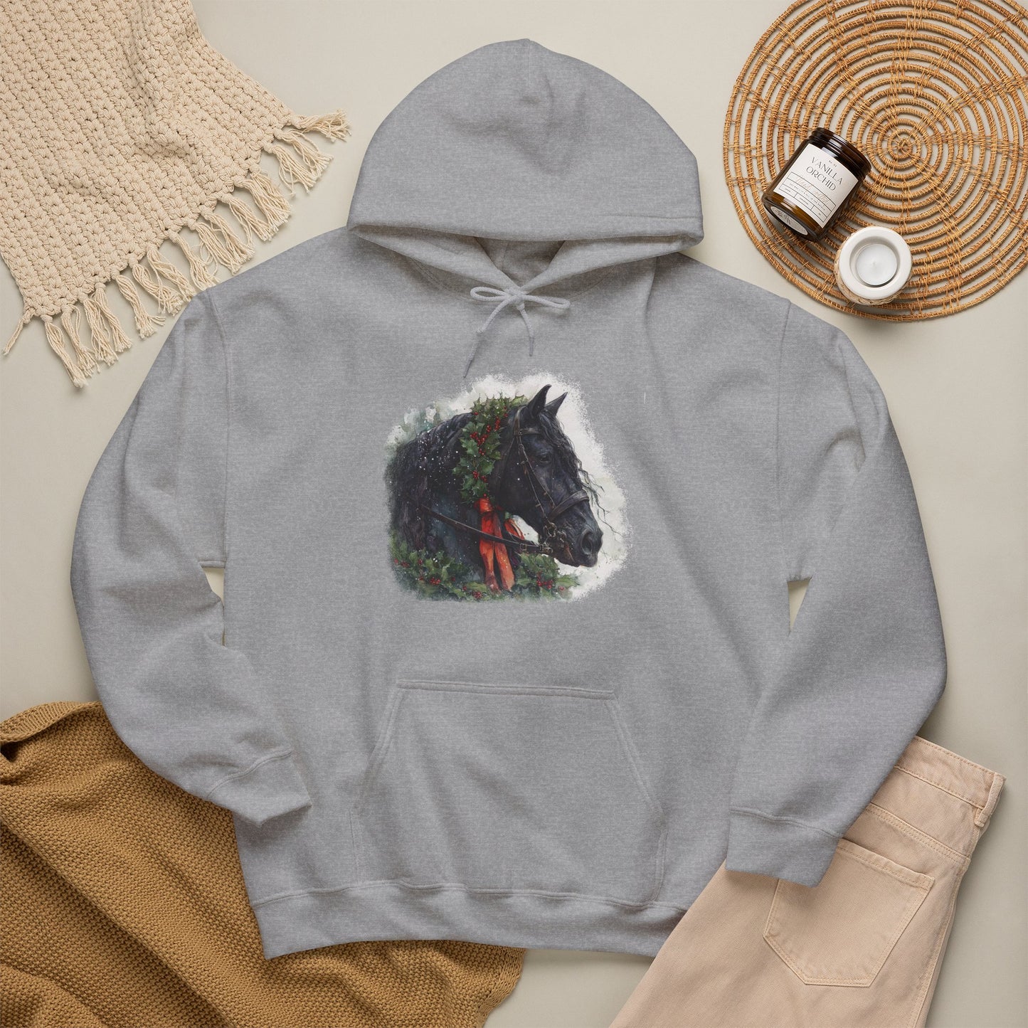 Friesian Horse Christmas Hoodie – Black Horse Holiday Sweatshi