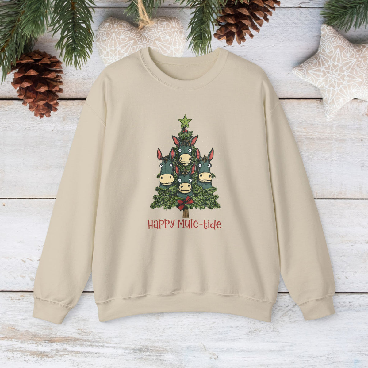 Happy Mule-Tide Christmas Sweatshirt – Funny Mule Christmas Tree Crewneck