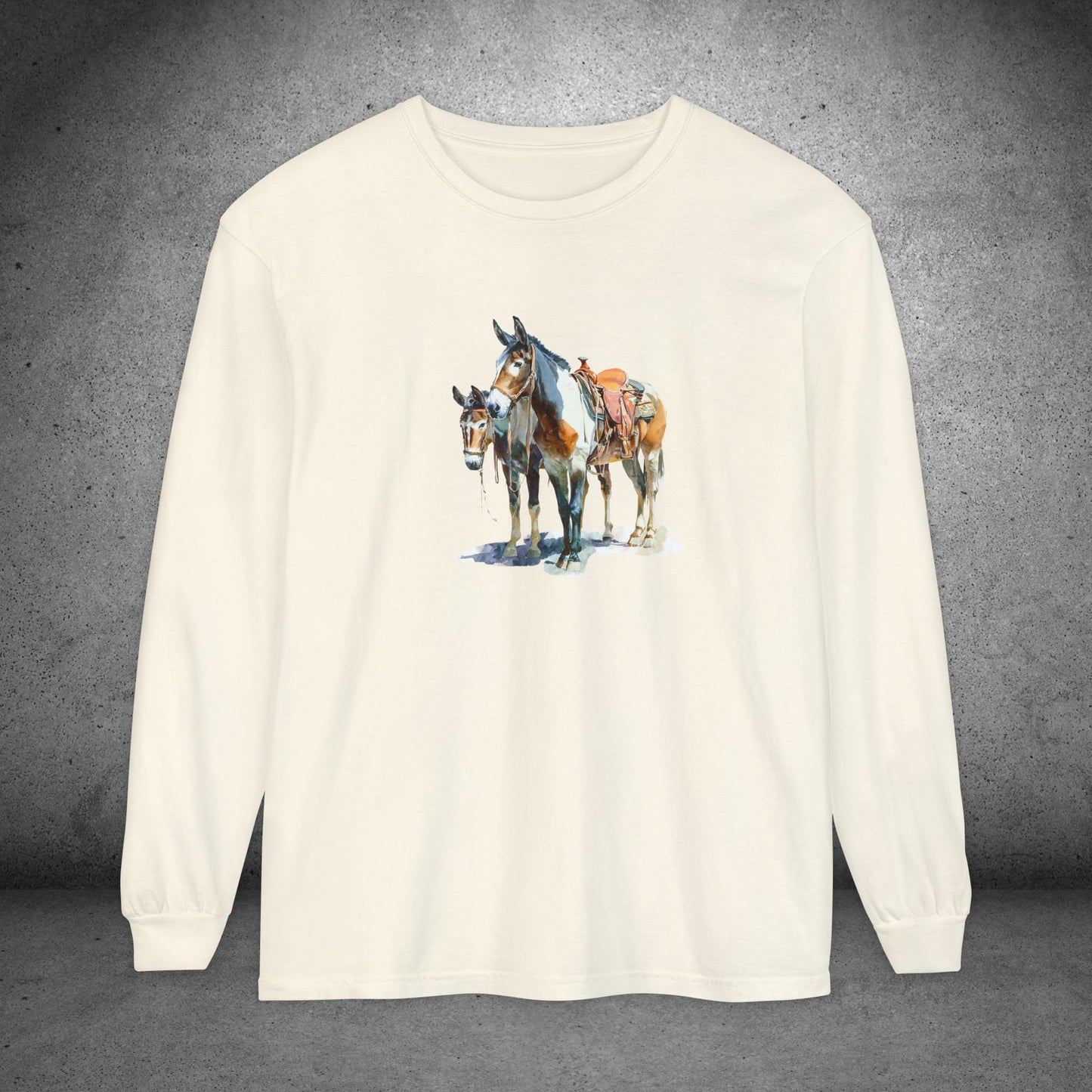 Western Mule Horse Watercolor Long Sleeve Comfort Colors T-Shirt