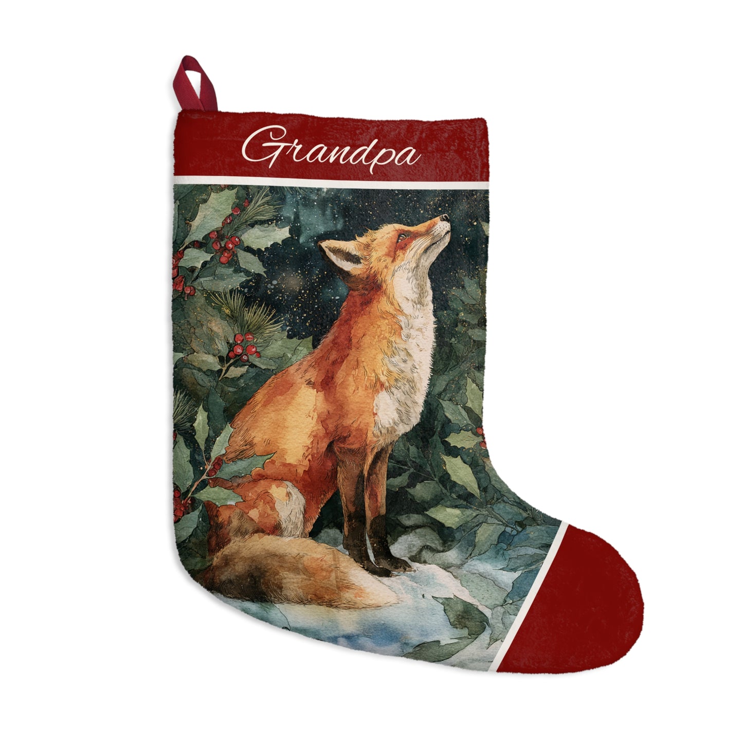 Christmas Fox Stocking, Holiday Decor Wildlife Stocking