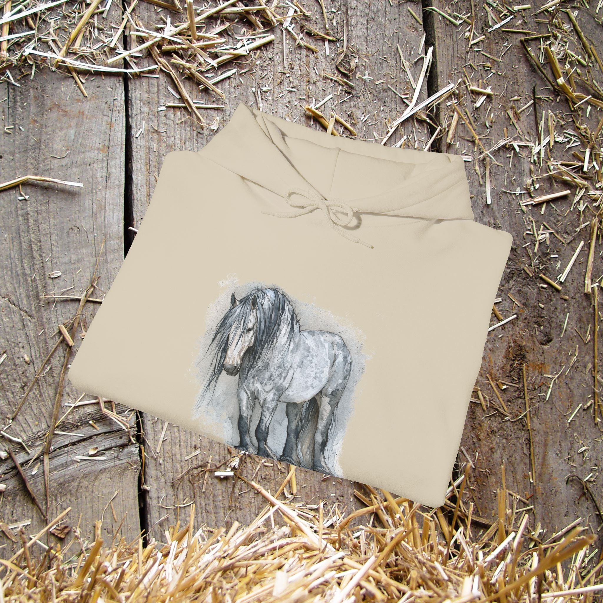 Percheron Horse Hoodie – Gray Draft Horse Watercolor Sweatshirt