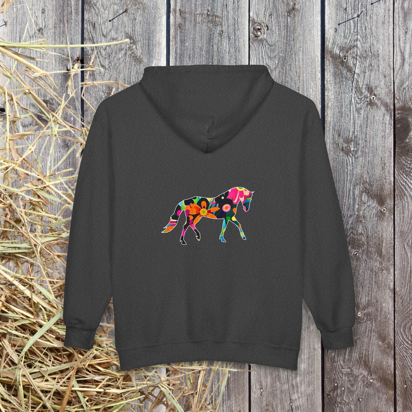 Horse Lover Full Zip Hoodie Jacket,  Floral Horse Pattern, personalized