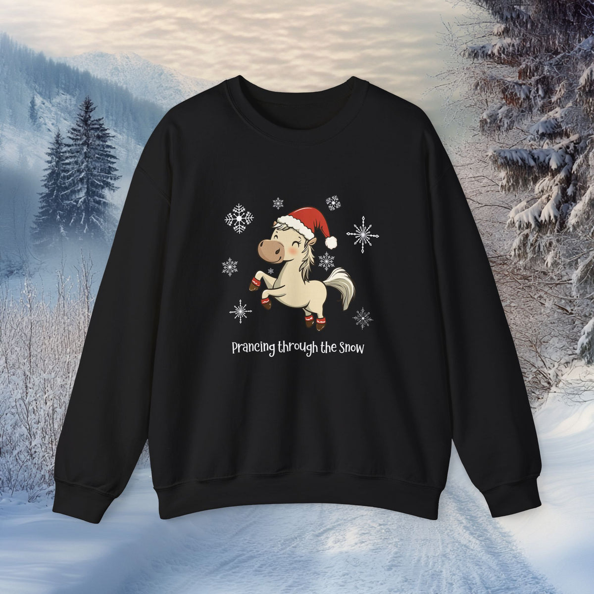 Prancing Through the Snow Horse Christmas Sweatshirt
