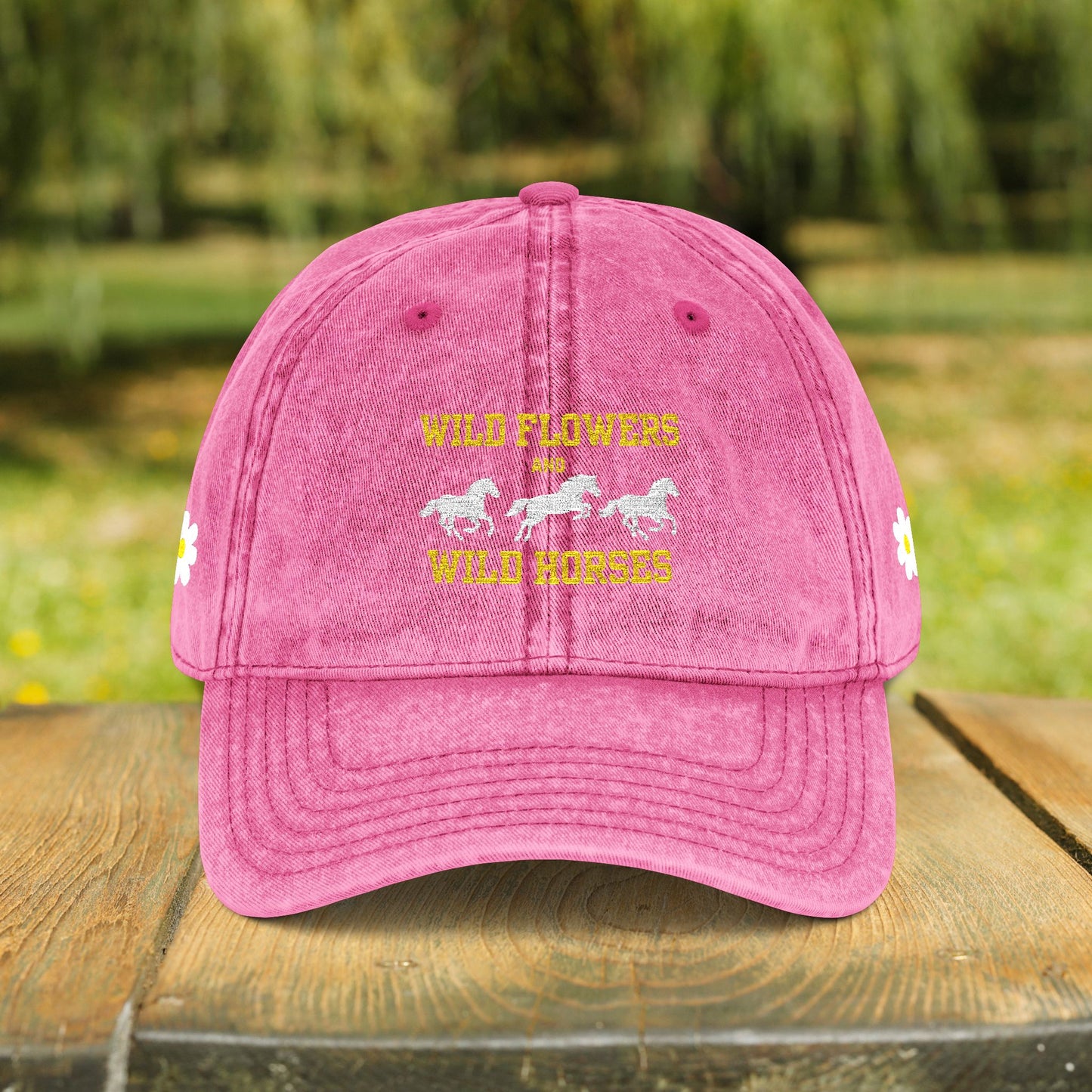 Wildflowers & Wild Horses Embroidered Cap – Vintage Distressed Horse Hat