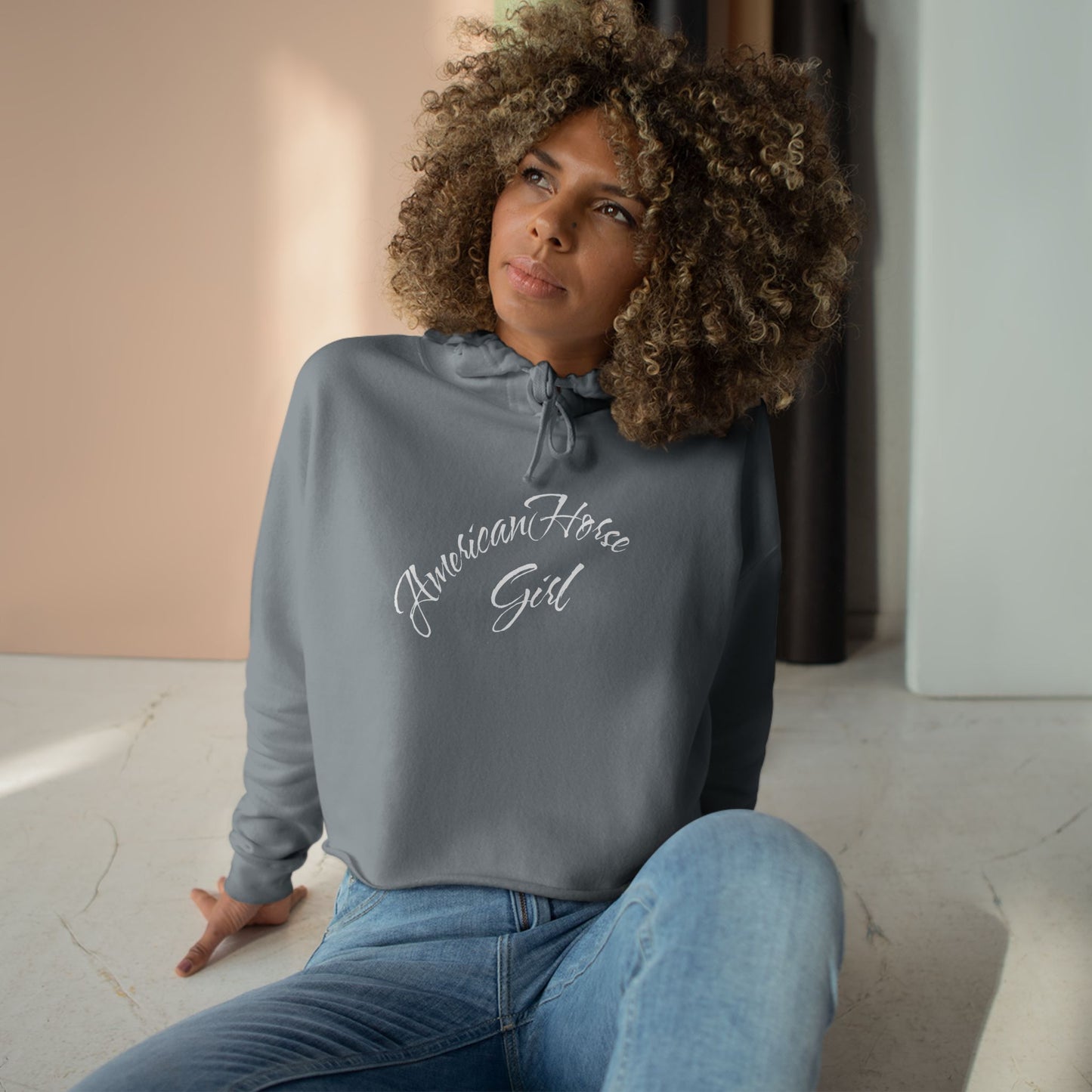 American Horse Girl Crop Hoodie | Flag Horse Graphic