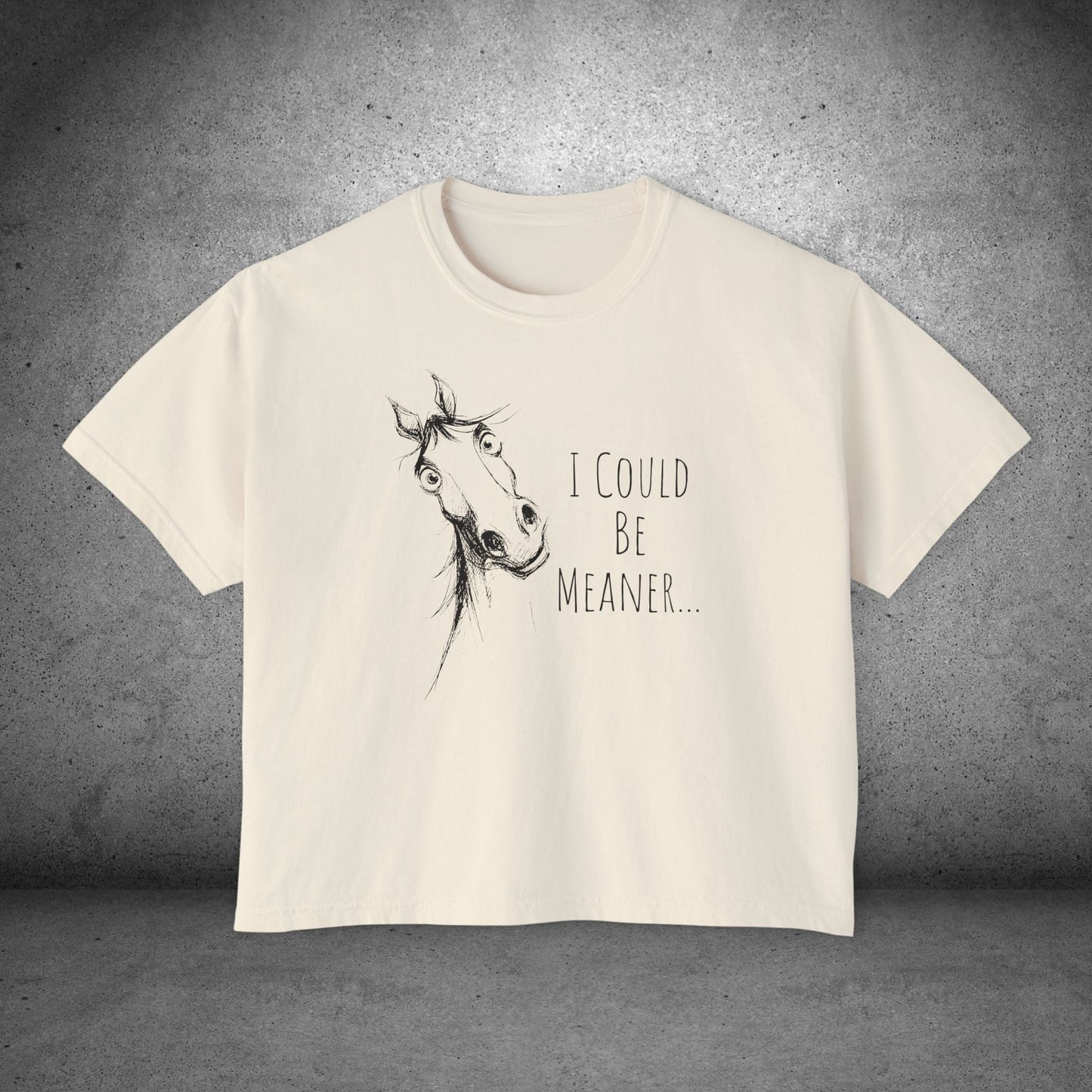 Women's Boxy Loose Fit Horse Tee — Horse Sketch "I Could Be Meaner"